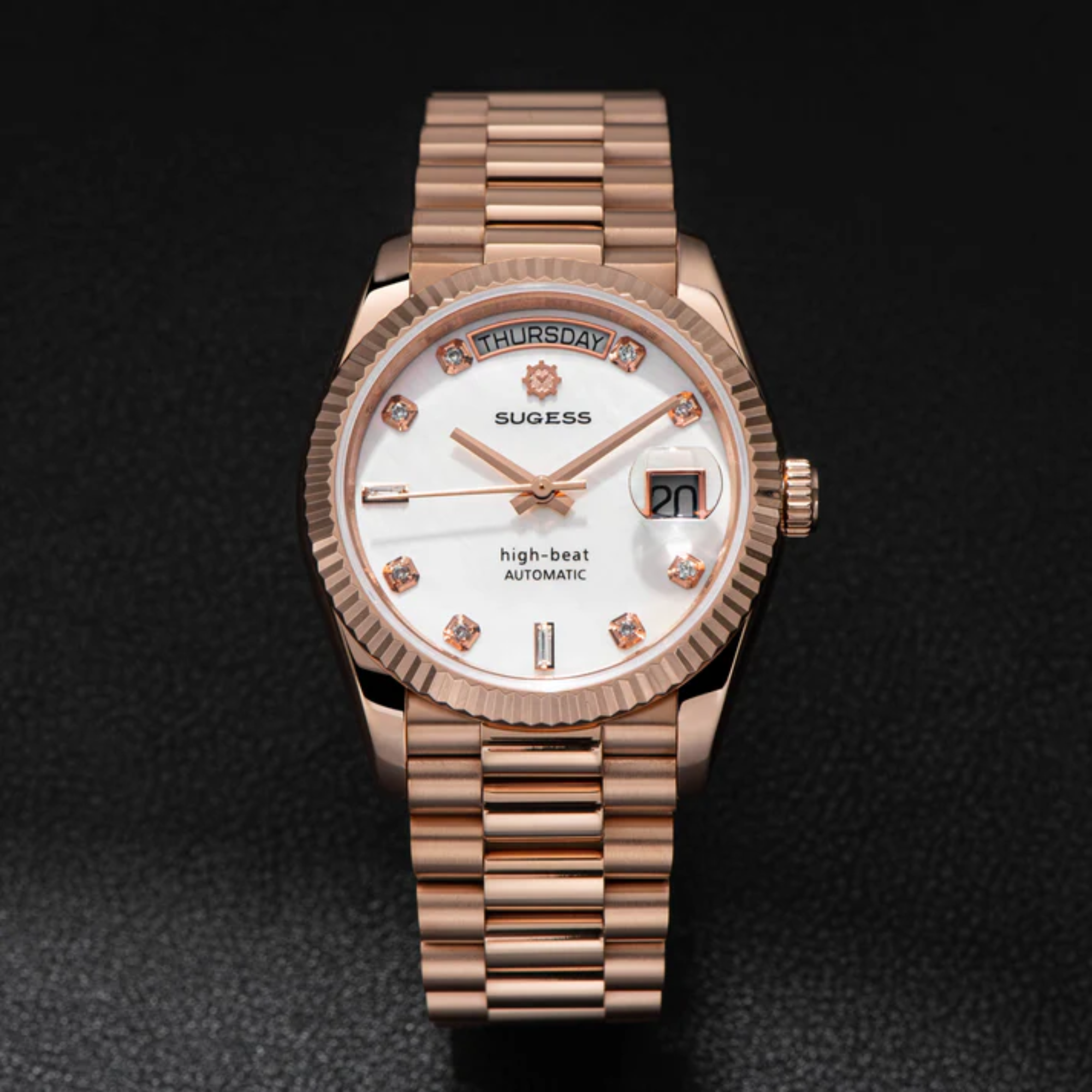 Sugess Heritage S449 DD Date and Day Display DD36 36mm Rose Gold White Pearl Dial Automatic