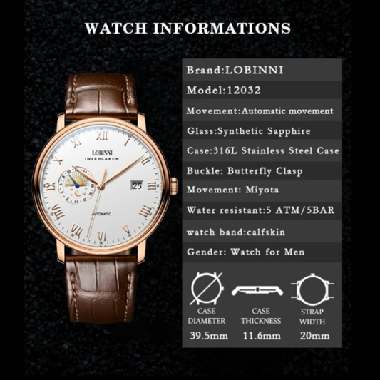 LOBINNI Men'S Watch Senior Design Multi -Style Automatic Mechanical Stainless Steel Waterproof Creative Personality Watches - 12032