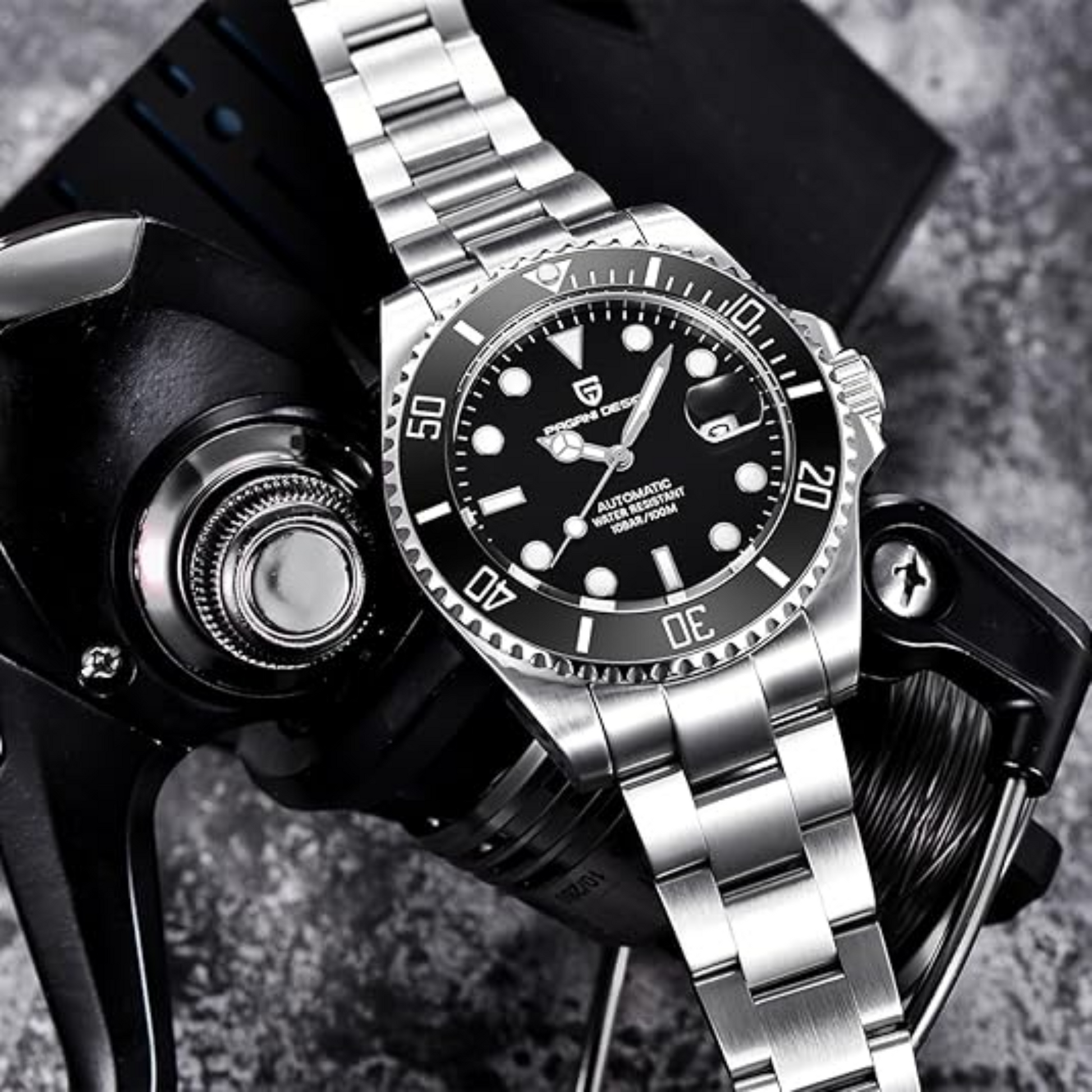 Pagani Design PD-1639 Waterproof Mechanical Automatic Stainless Steel Men's 43MM Watch - Black