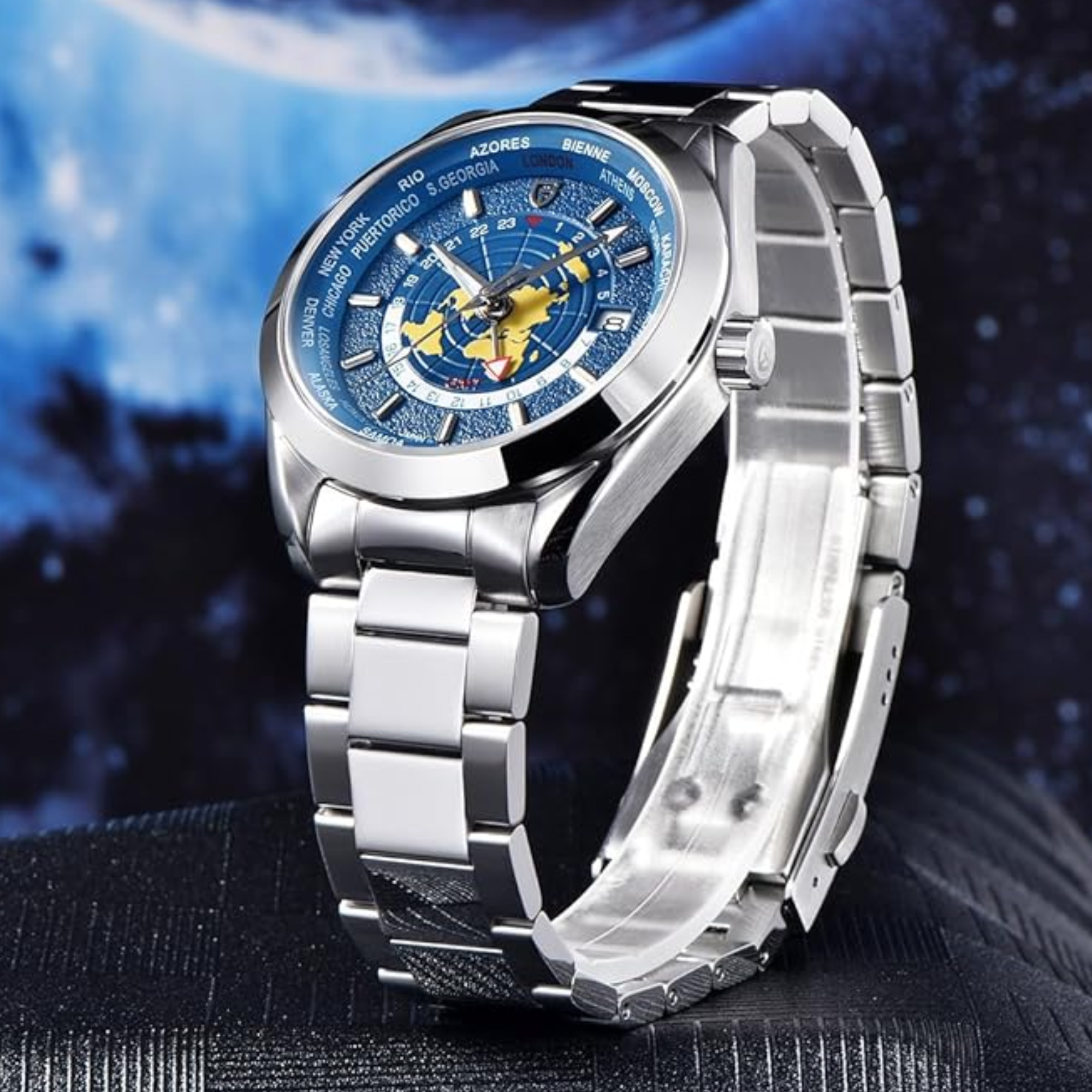 Pagani Design PD-1788 40mm Automatic NH34 GMT Stainless Steel World Timer - Deep Blue