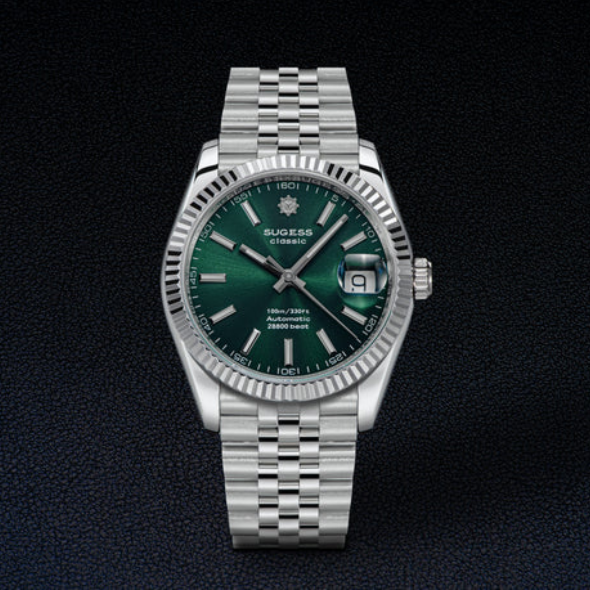 Sugess Automatic Classic S447 36mm Green Dial Fluted Bezel Jubilee Bracelet ST2130