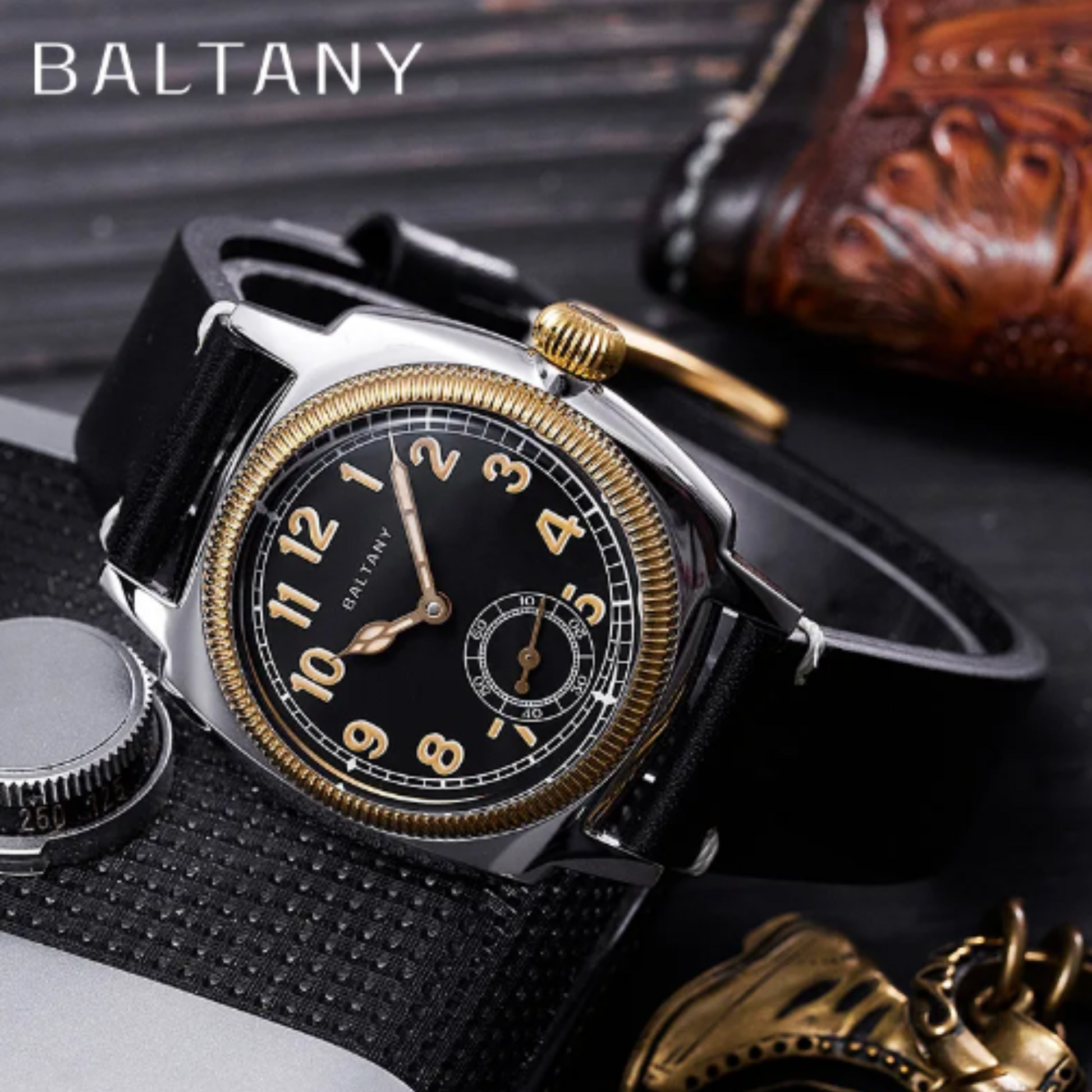 Baltany 1926 Wristatch S4036F Unisex ST1701 Move Gold Case Luminous Sapphire Crystal - Black Dial