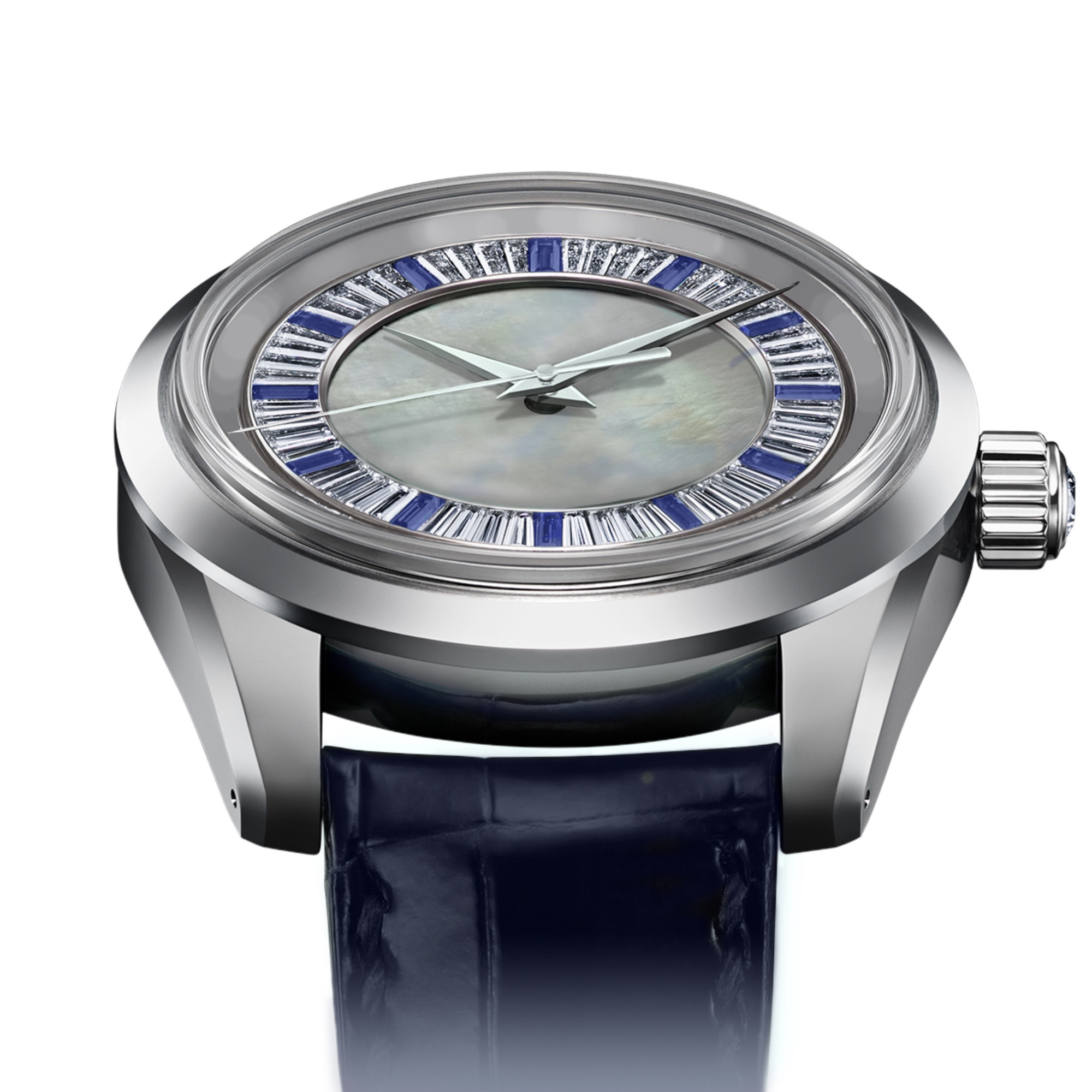 Dream Watches Special Edition Luxury Automatic Watch with Blue/ White Baguette Gemstones