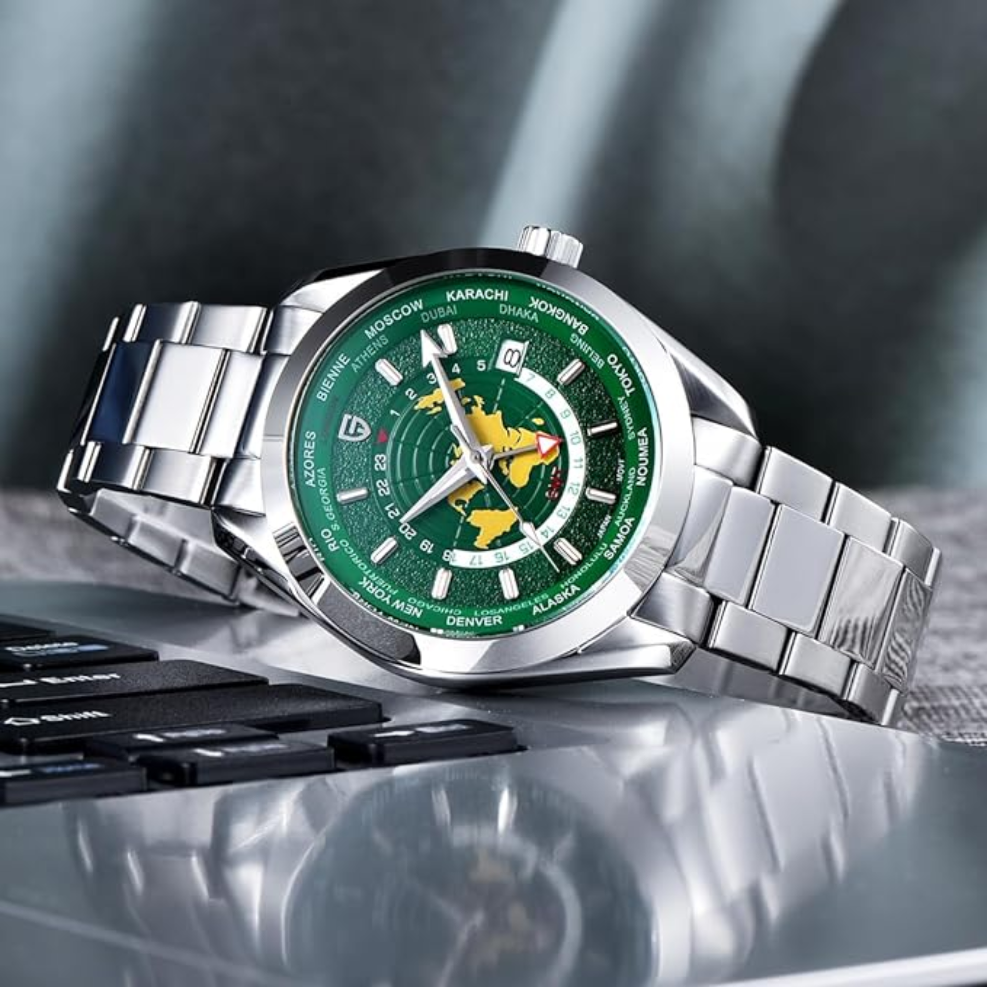 Pagani Design PD-1788 40mm Automatic NH34 GMT Stainless Steel World Timer - Deep Green