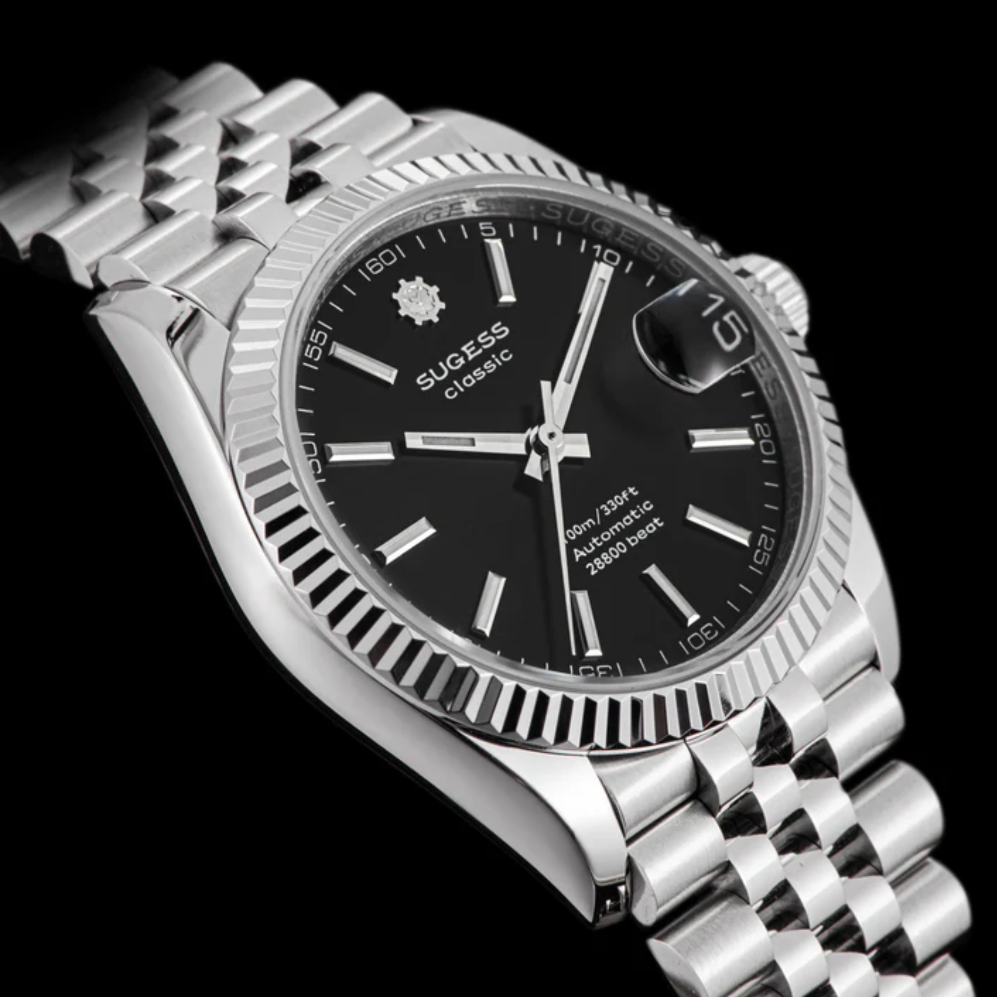 Sugess Automatic Classic S447 36mm Black Dial Fluted Bezel Jubilee Bracelet ST2130