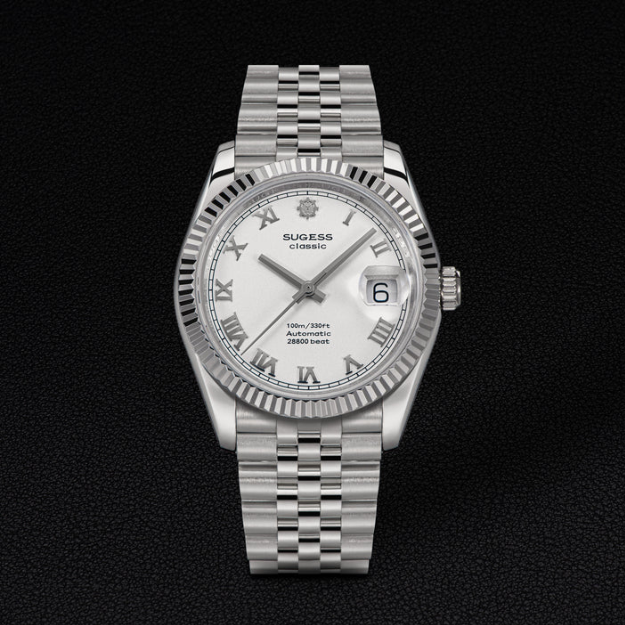 Sugess Automatic Classic S447 36mm White Dial Fluted Bezel Jubilee Bracelet ST2130