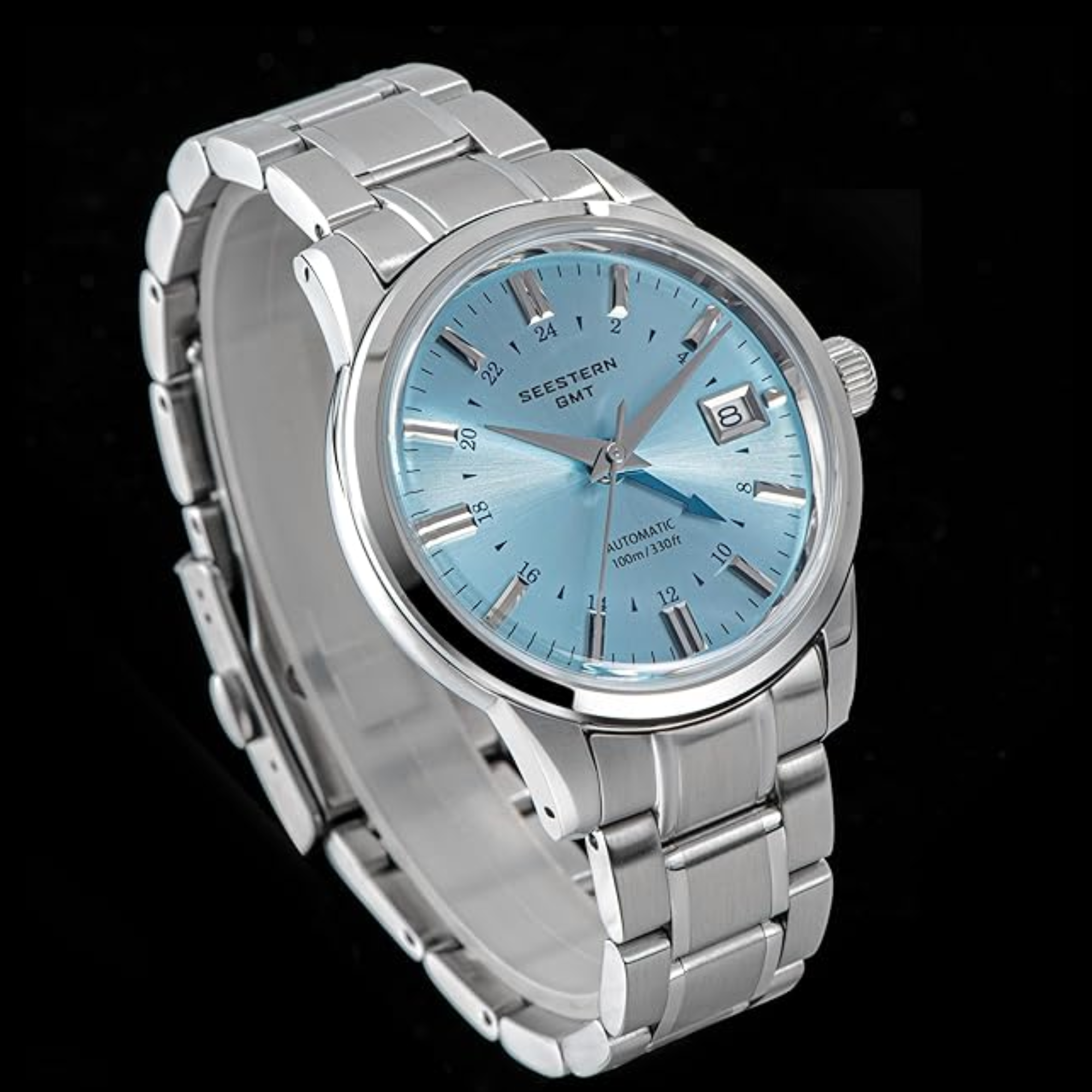 Seestern S446 GMT Watch Ice Blue Dial (Seiko NH34 GMT movement)