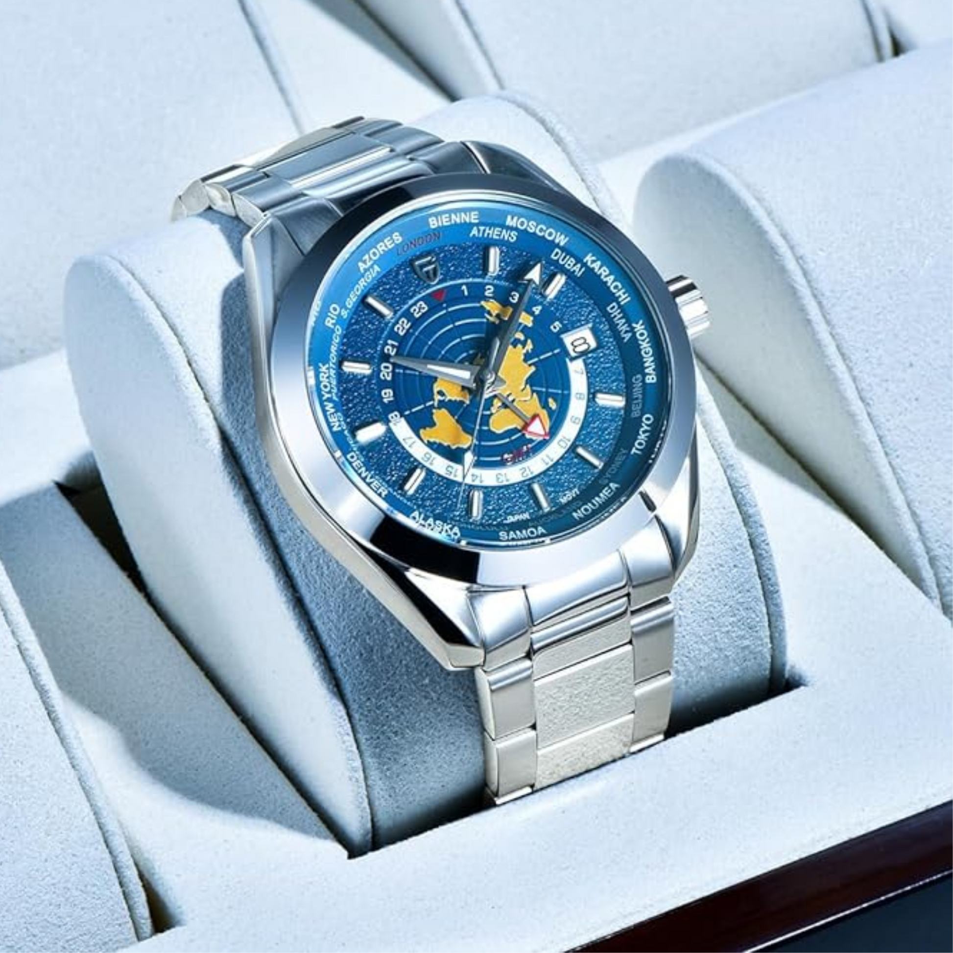 Pagani Design PD-1788 40mm Automatic NH34 GMT Stainless Steel World Timer - Deep Blue