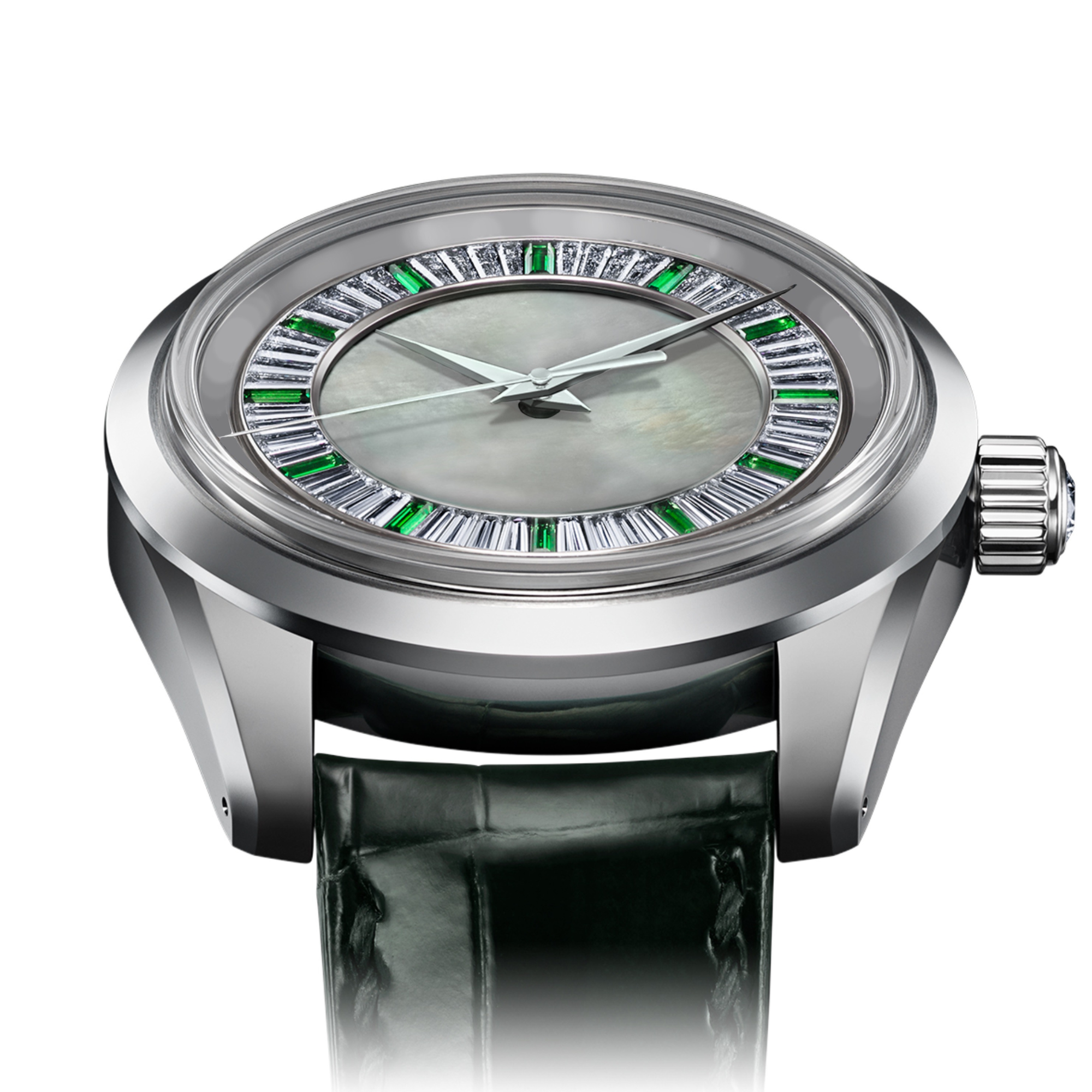 Dream Watches Special Edition Luxury Automatic Watch with Green/ White Baguette Gemstones