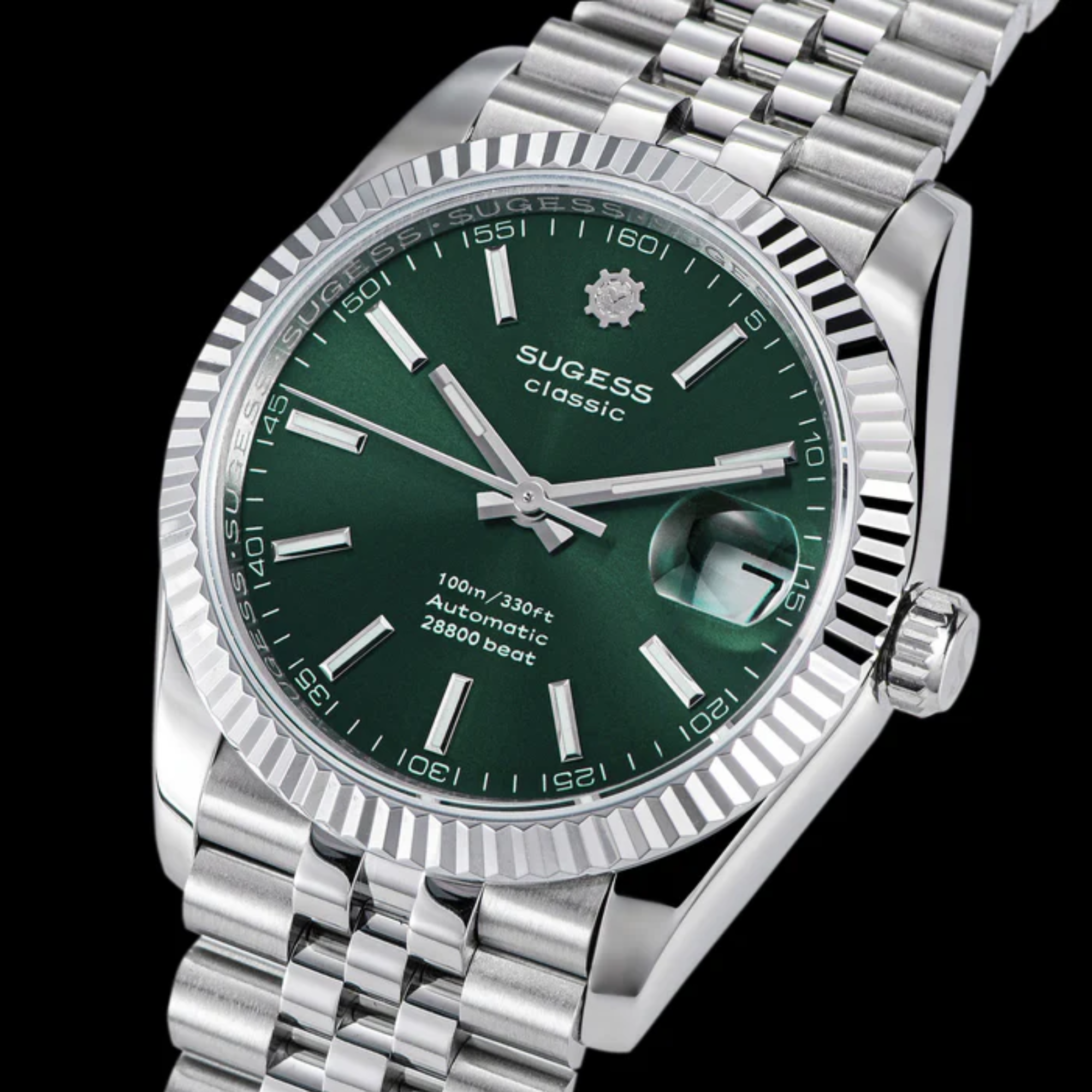 Sugess Automatic Classic S447 36mm Green Dial Fluted Bezel Jubilee Bracelet ST2130