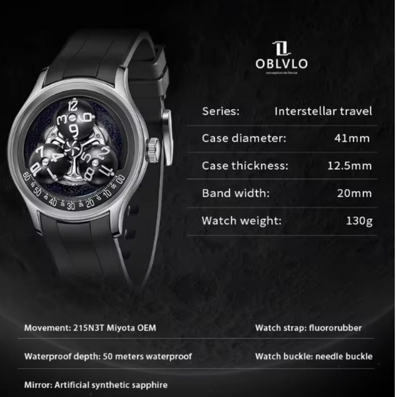 Interstellar travel Starry Sky OEM Luxury Automatic Movement Mechanical Wrist Watches - Black