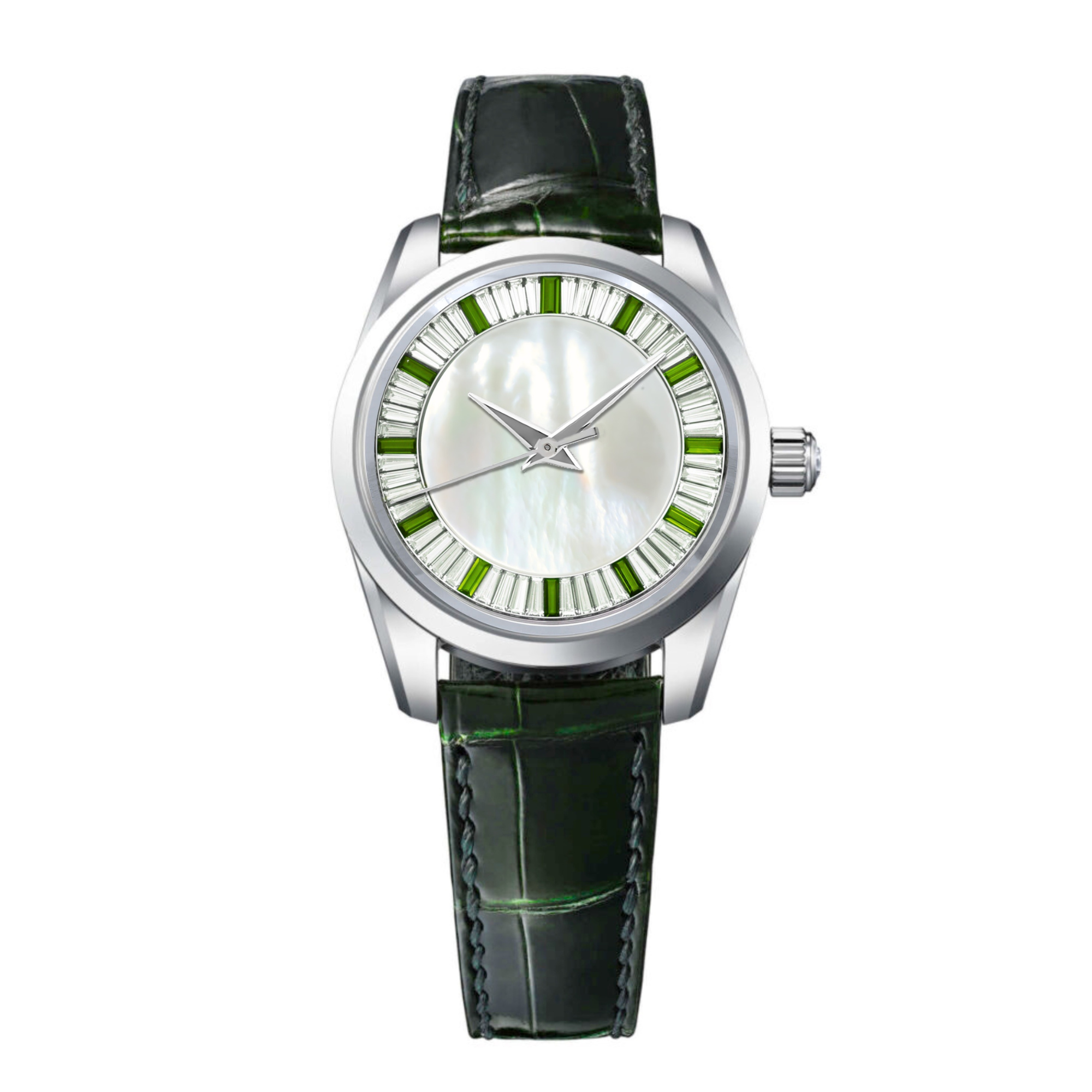 Dream Watches Special Edition Luxury Automatic Watch with Green/ White Baguette Gemstones