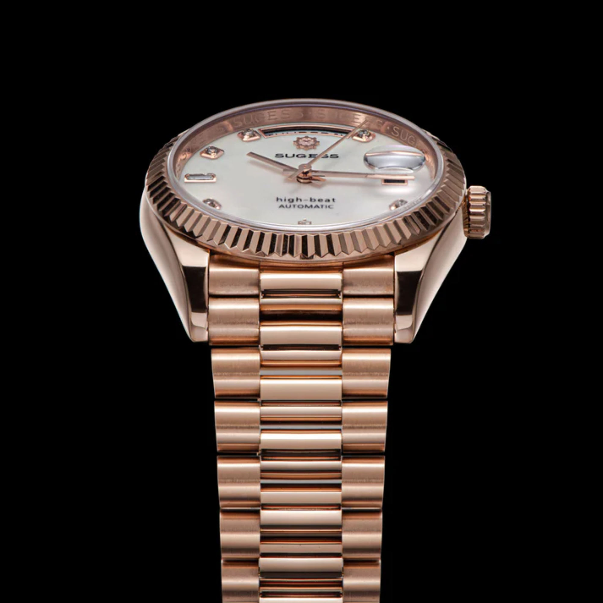 Sugess Heritage S449 DD Date and Day Display DD36 36mm Rose Gold White Pearl Dial Automatic