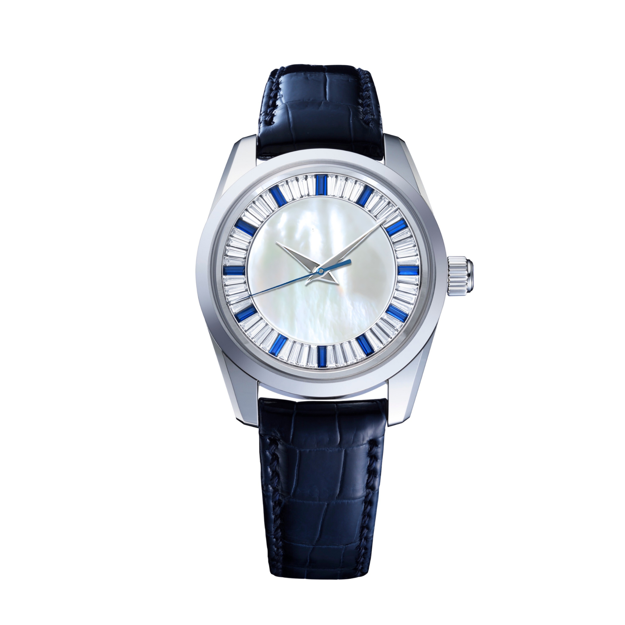 Dream Watches Special Edition Luxury Automatic Watch with Blue/ White Baguette Gemstones