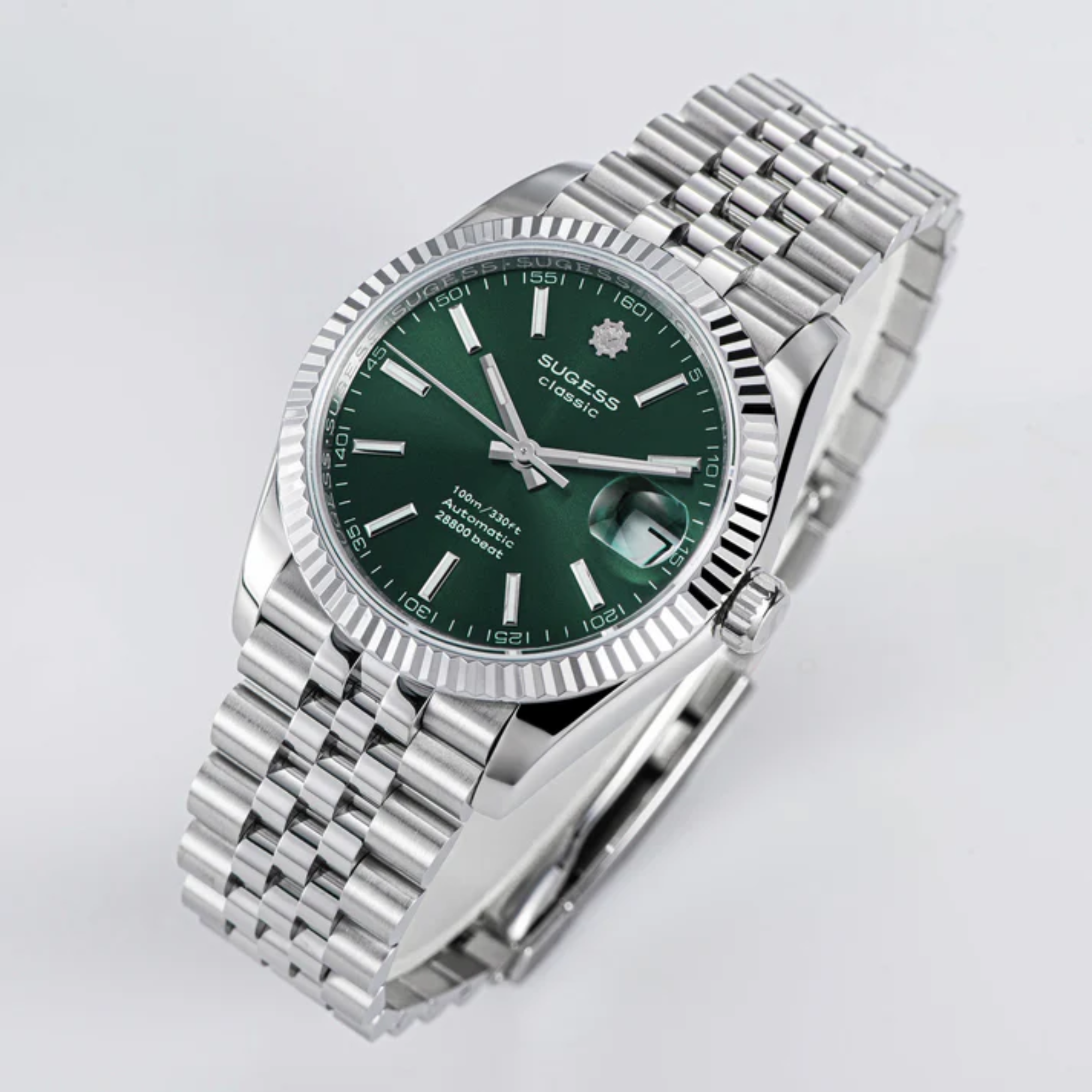 Sugess Automatic Classic S447 36mm Green Dial Fluted Bezel Jubilee Bracelet ST2130