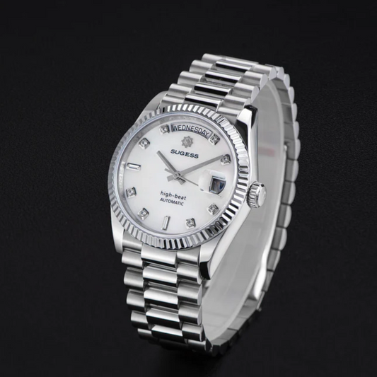 Sugess Heritage S449 DD Date and Day Display DD36 36mm Stainless Steel White Pearl Dial Automatic