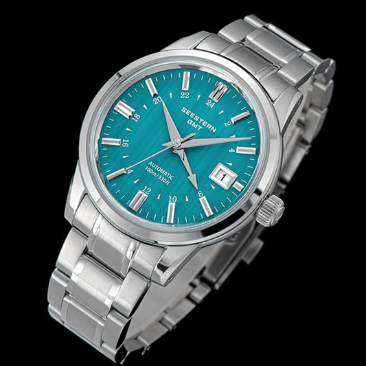 Seestern S446 GMT Watch Teal Colour Dial (Seiko NH34 GMT movement)