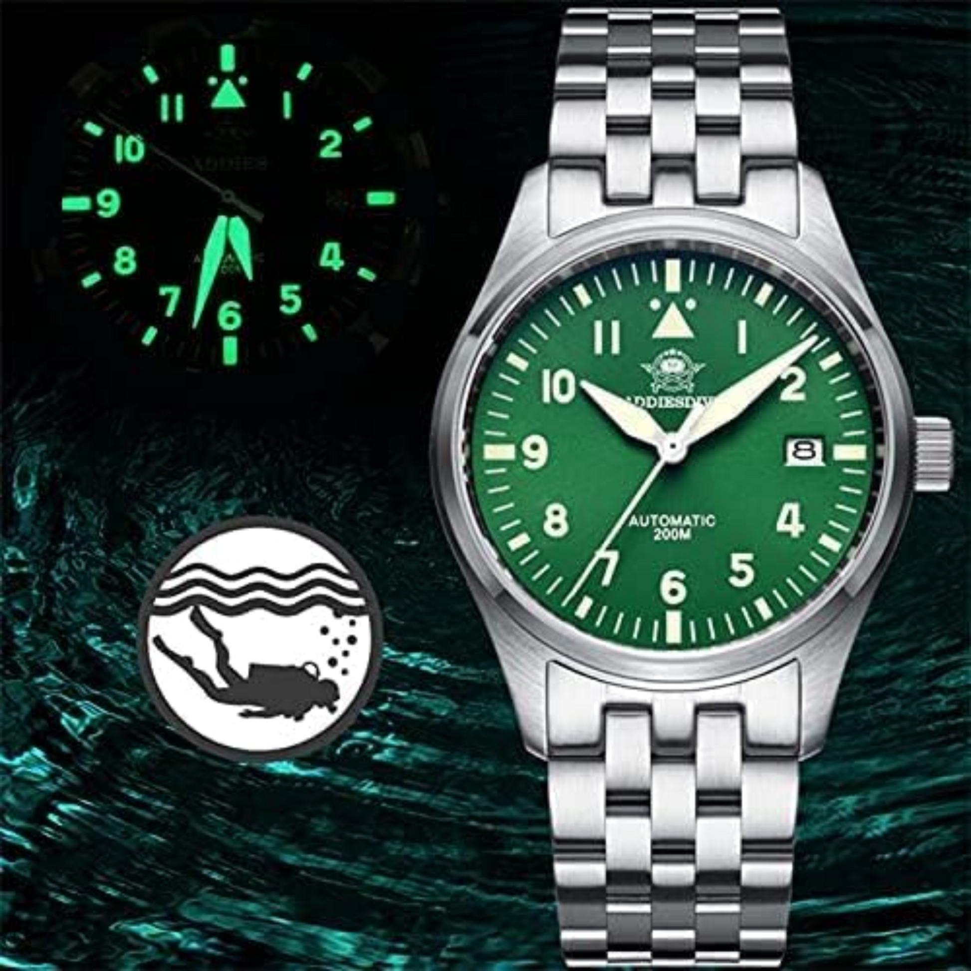 ADDIESDIVE®39mm Leather Men's Elegant Automatic Watch Diver 200M (MY-H2)