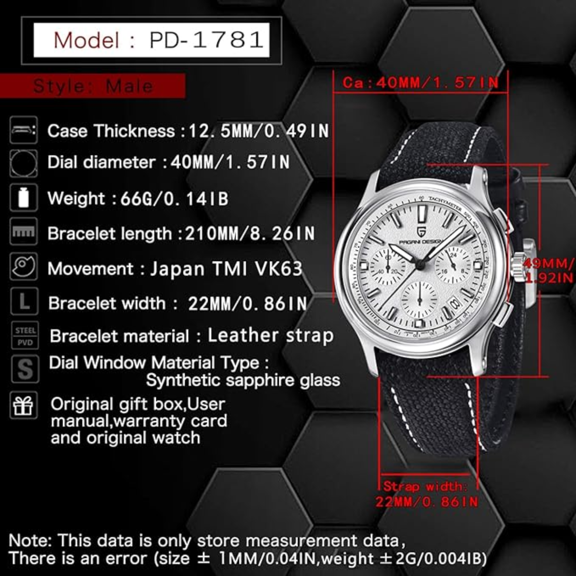 Pagani Design PD-1781  Men's Watch Japanese Movement Leather Woven Watch 100 m Waterproof Luxury Men's Quartz Watch