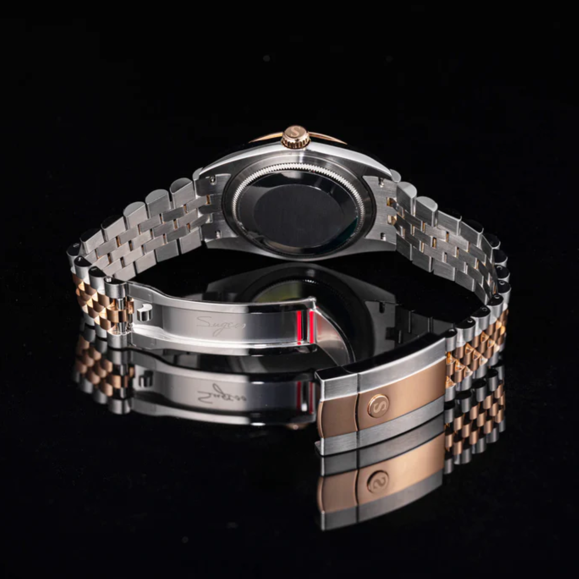 Sugess Automatic Classic S447 Black Dial Rose Gold Two Tone Fluted Bezel Jubilee Bracelet ST2130