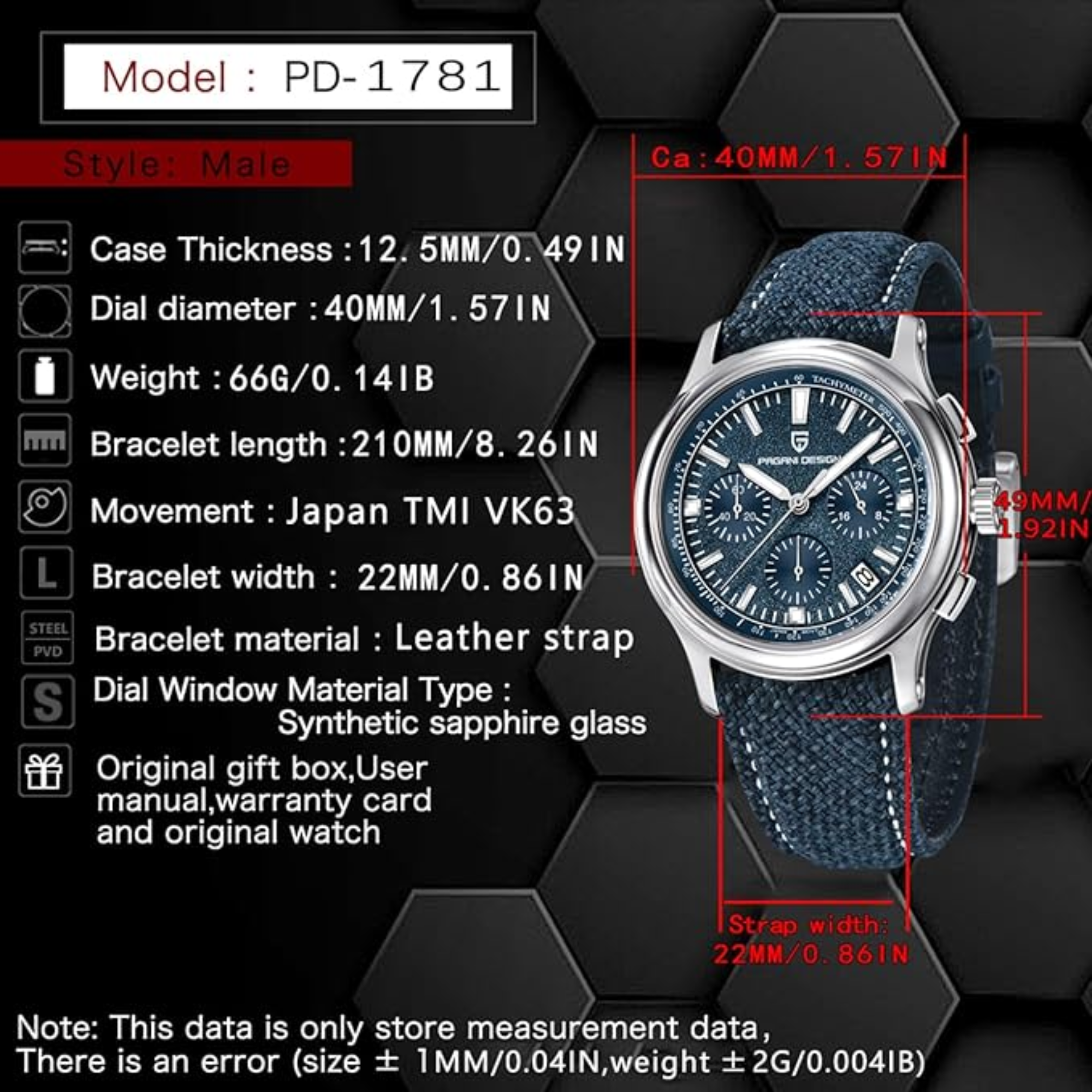 Pagani Design PD-1781  Men's Watch Japanese Movement Leather Woven Watch 100 m Waterproof Luxury Men's Quartz Watch