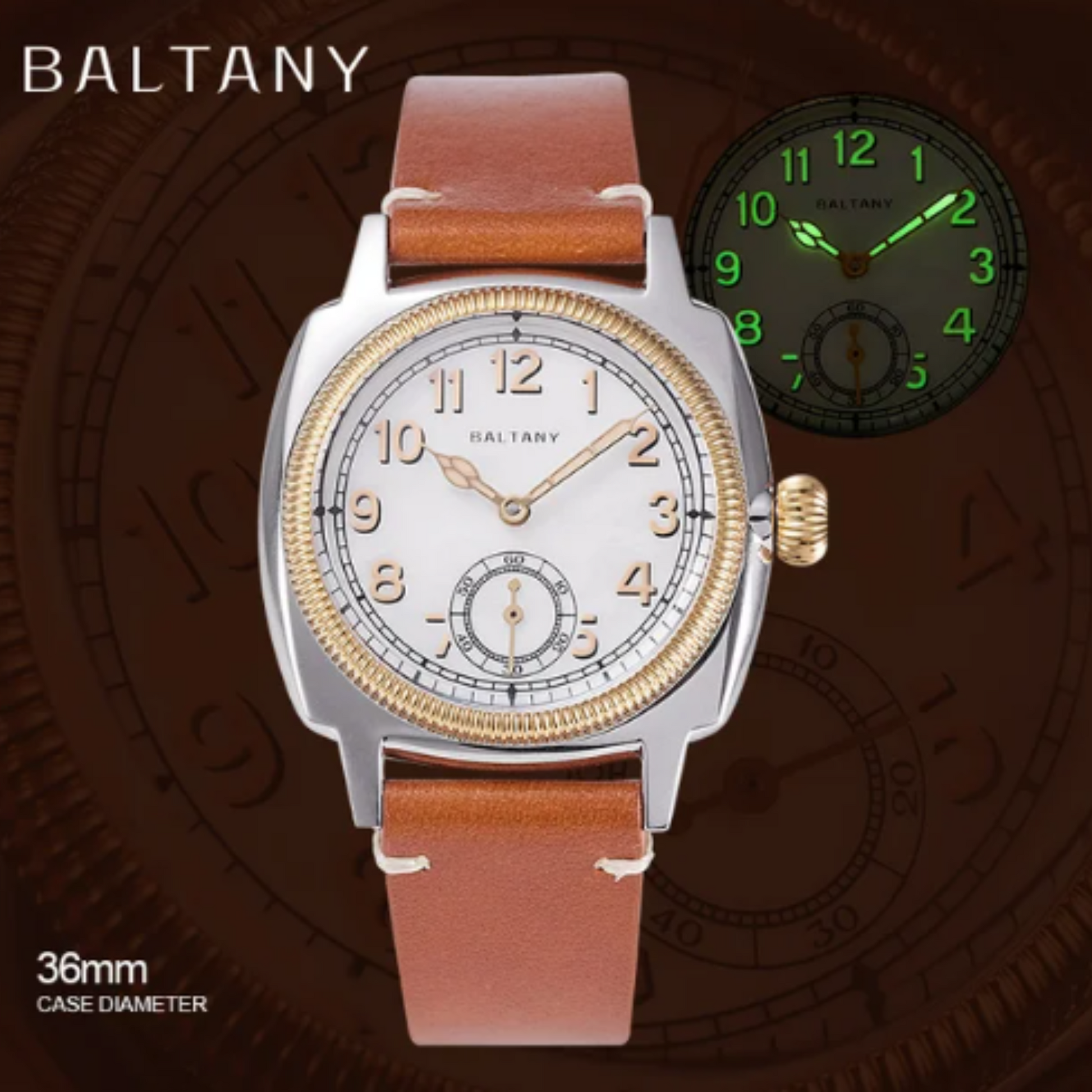 Baltany 1926 Wristatch S4036F Unisex ST1701 Move Gold Case Luminous Sapphire Crystal - White Dial