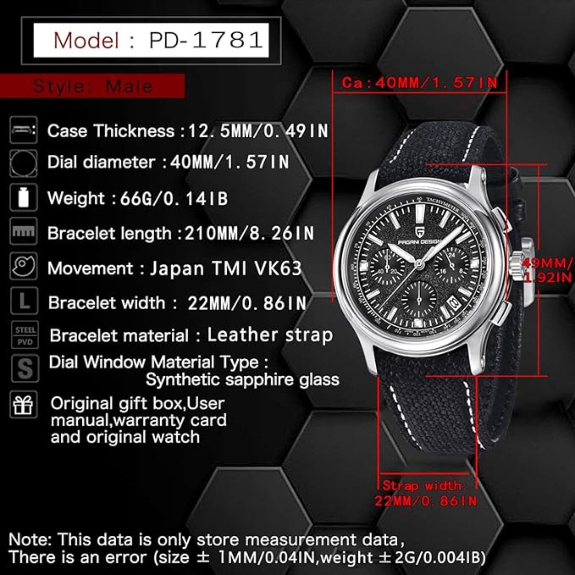 Pagani Design PD-1781  Men's Watch Japanese Movement Leather Woven Watch 100 m Waterproof Luxury Men's Quartz Watch