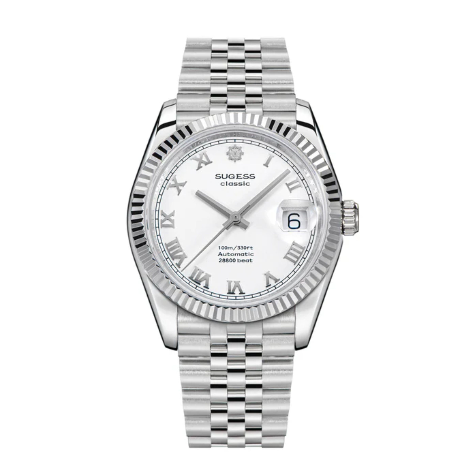 Sugess Automatic Classic S447 36mm White Dial Fluted Bezel Jubilee Bracelet ST2130