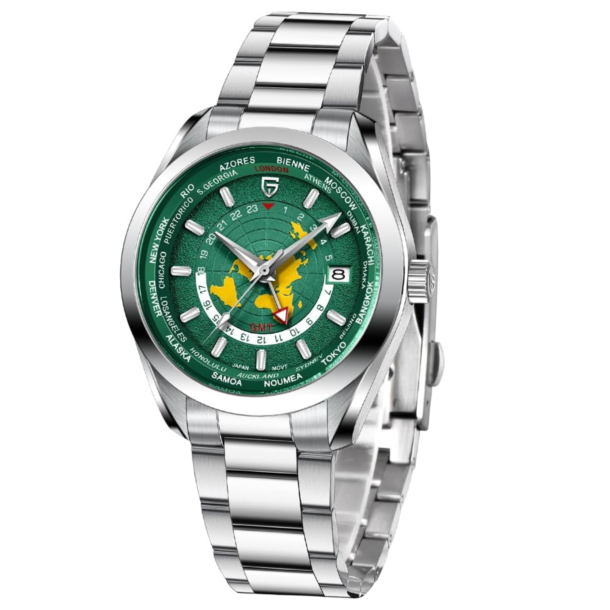 Pagani Design PD-1788 40mm Automatic NH34 GMT Stainless Steel World Timer - Deep Green