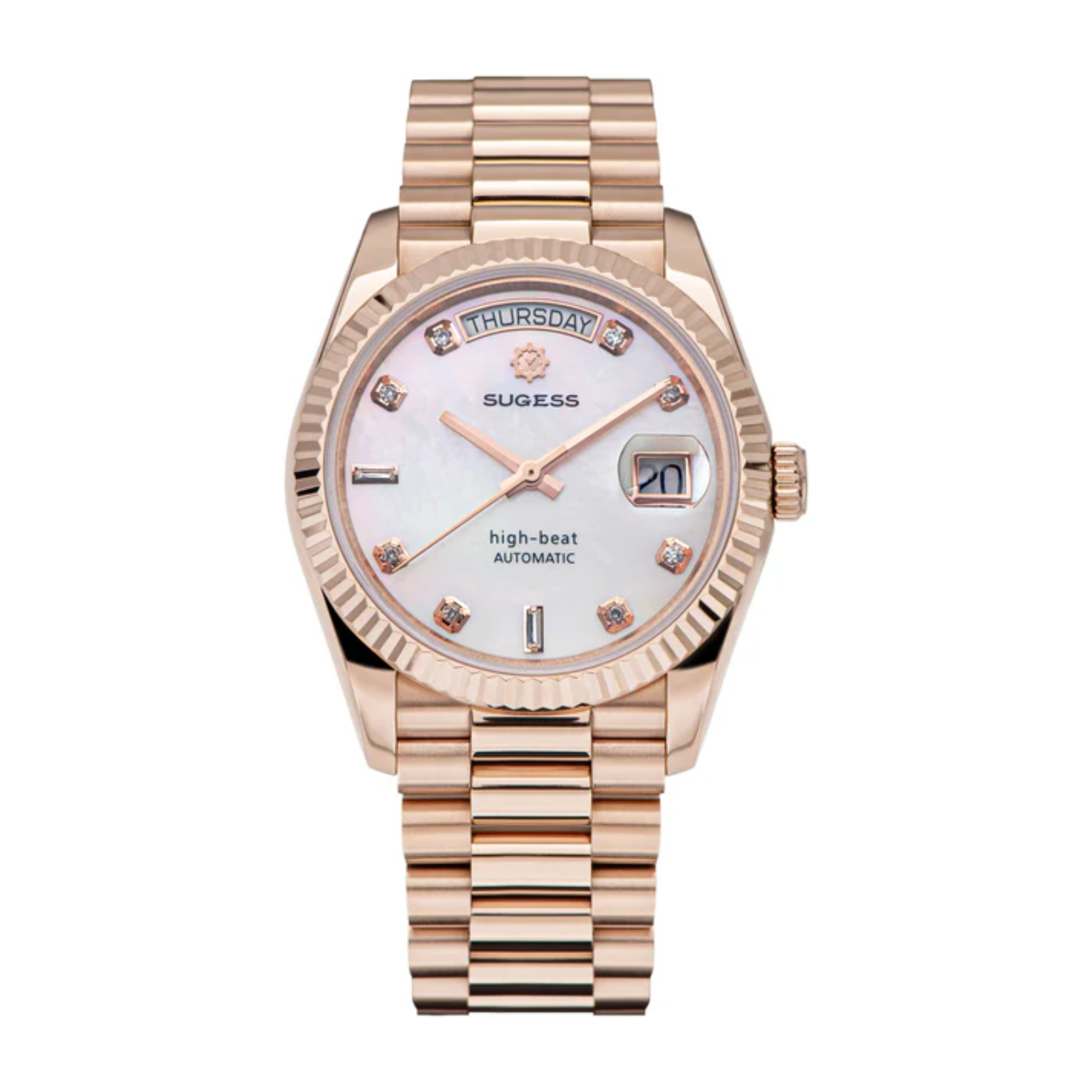 Sugess Heritage S449 DD Date and Day Display DD36 36mm Rose Gold White Pearl Dial Automatic