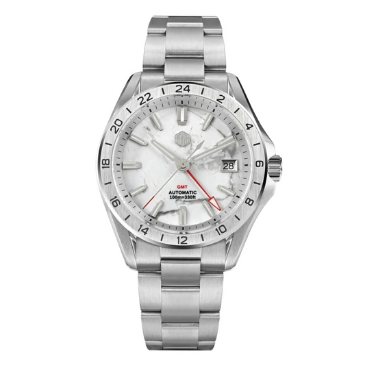 San Martin Aventurine Gemstone NH34 GMT Watch SN0129GB - White Marble