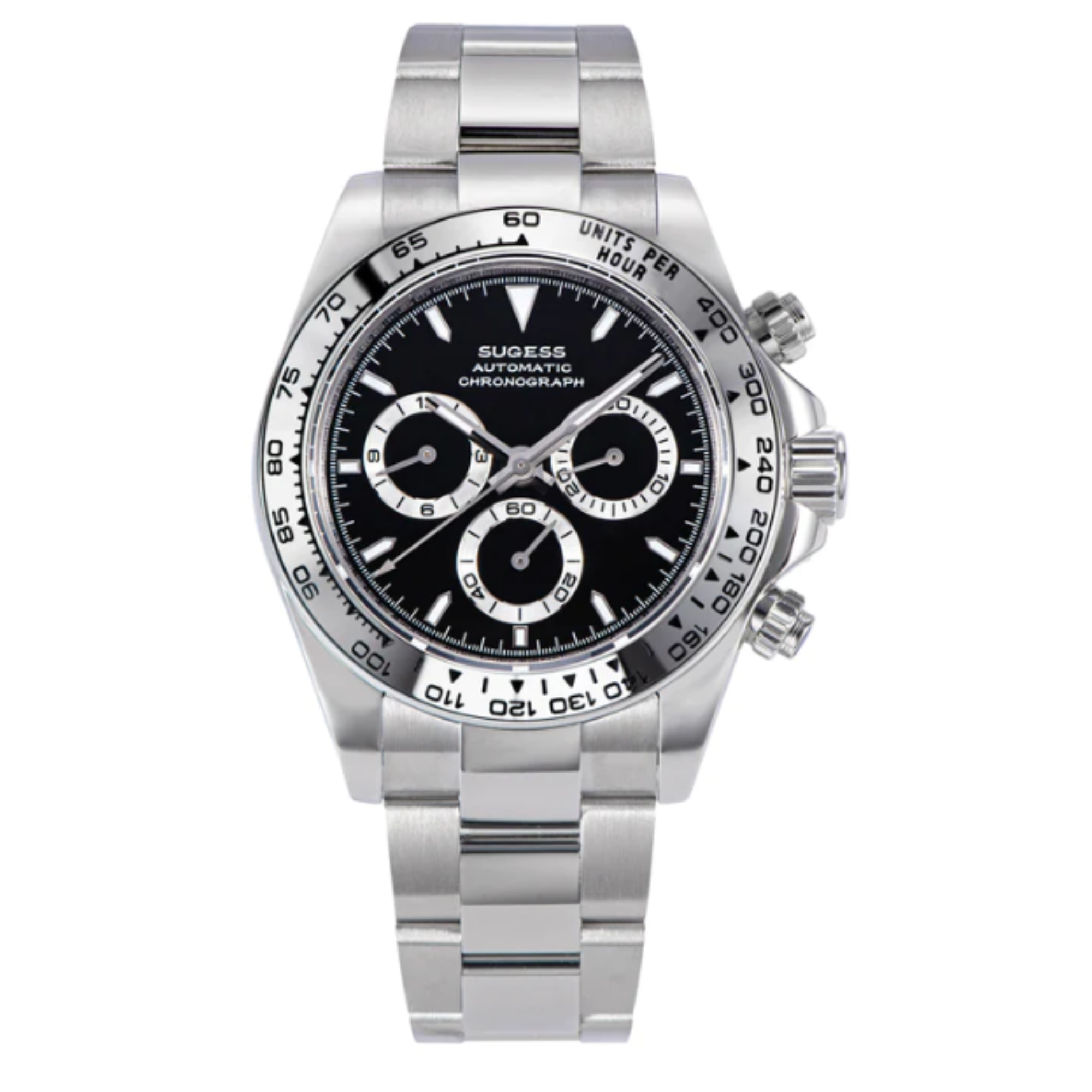 Sugess Automatic Chronograph 418-2 Black Dial Stainless Steel Bezel Professional