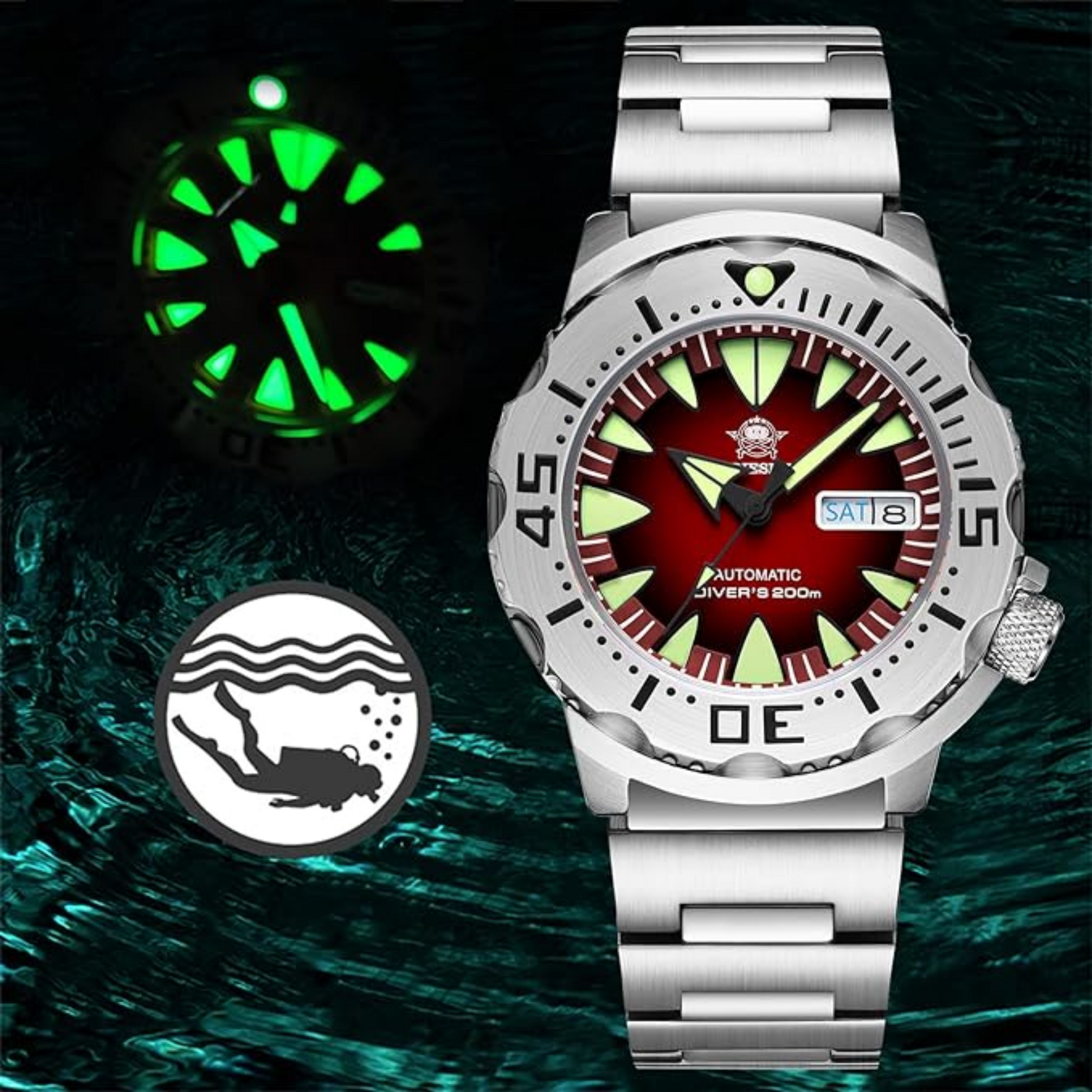 ADDIESDIVE® Monster Men's Diver Automatic Watches (AD2103) - Maroon