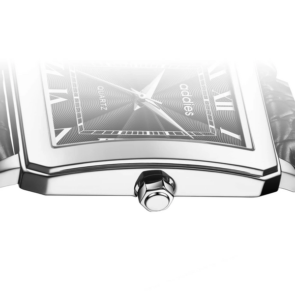 ADDIES Men's Quartz Analog Watch with Square Dial Leather Strap（MY-RM05）- Black Dial