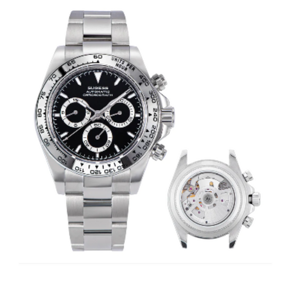 Sugess Automatic Chronograph 418-2 Black Dial Ceramic Bezel Professional