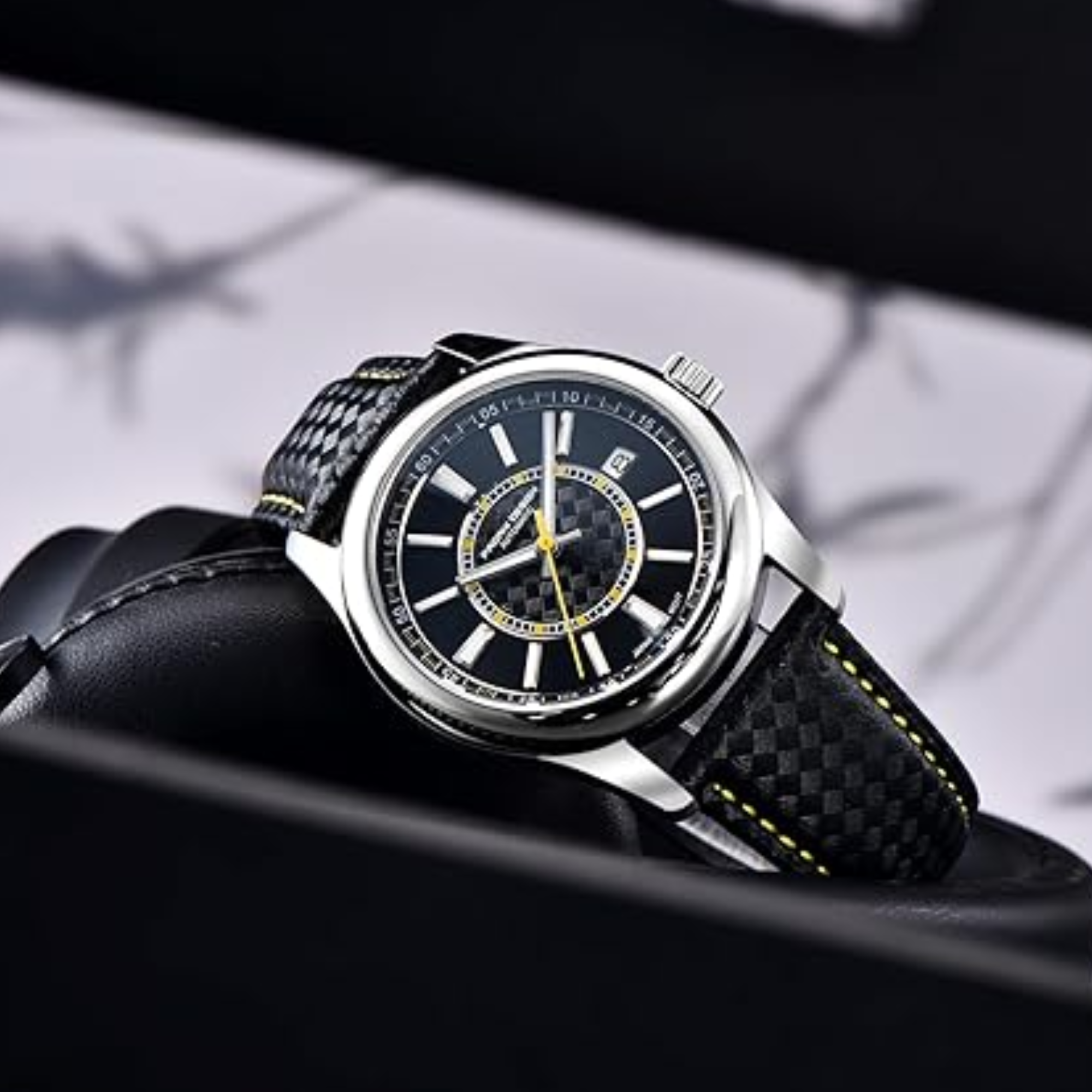 Pagani Design PD-1778 40 MM with Seiko NH35 Automatic Movement Sapphire Crystal Glass Braided With Leather Strap- Black Dial Yellow accents