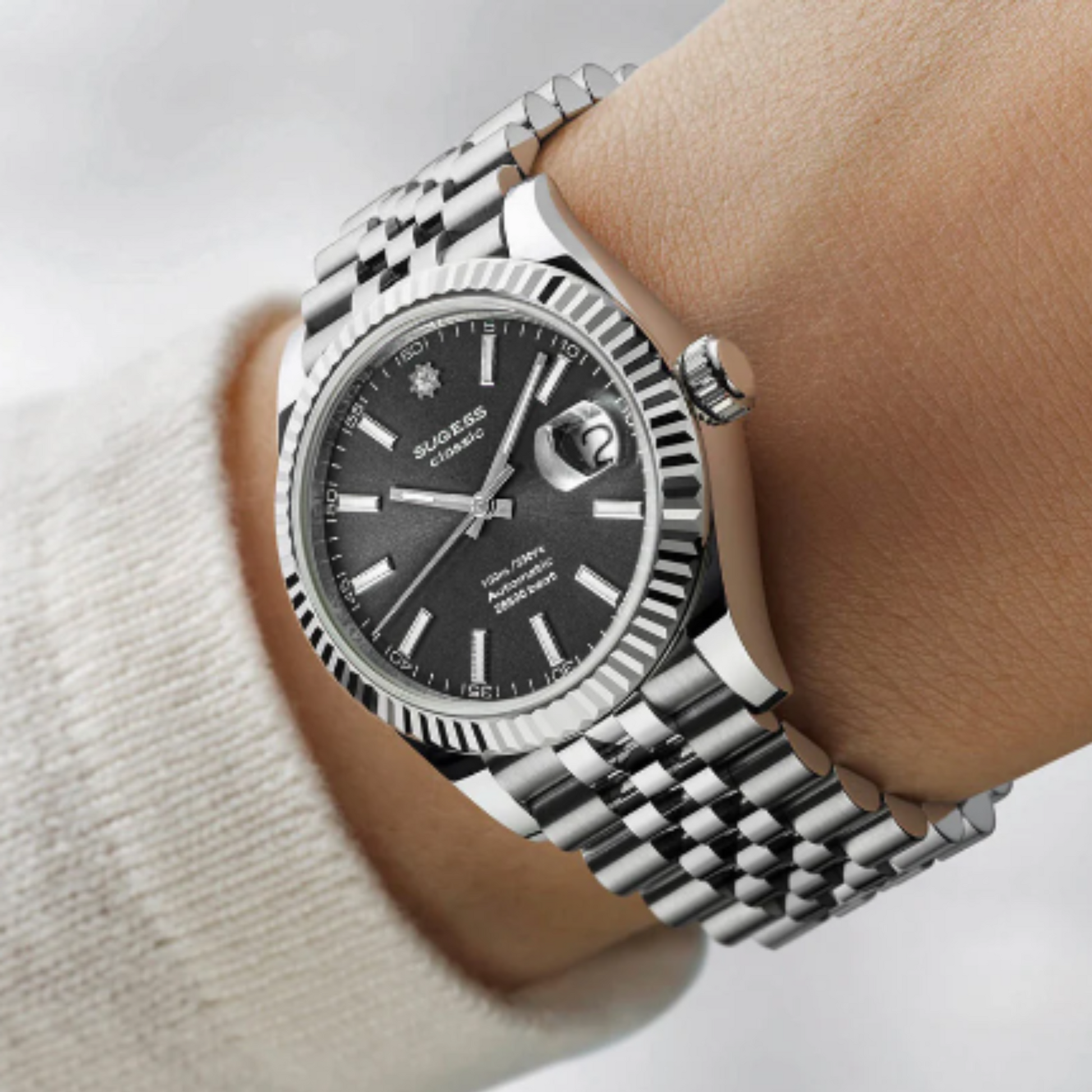 Sugess S448 Grey Dial Fluted Bezel Jubilee Bracelet ST2130