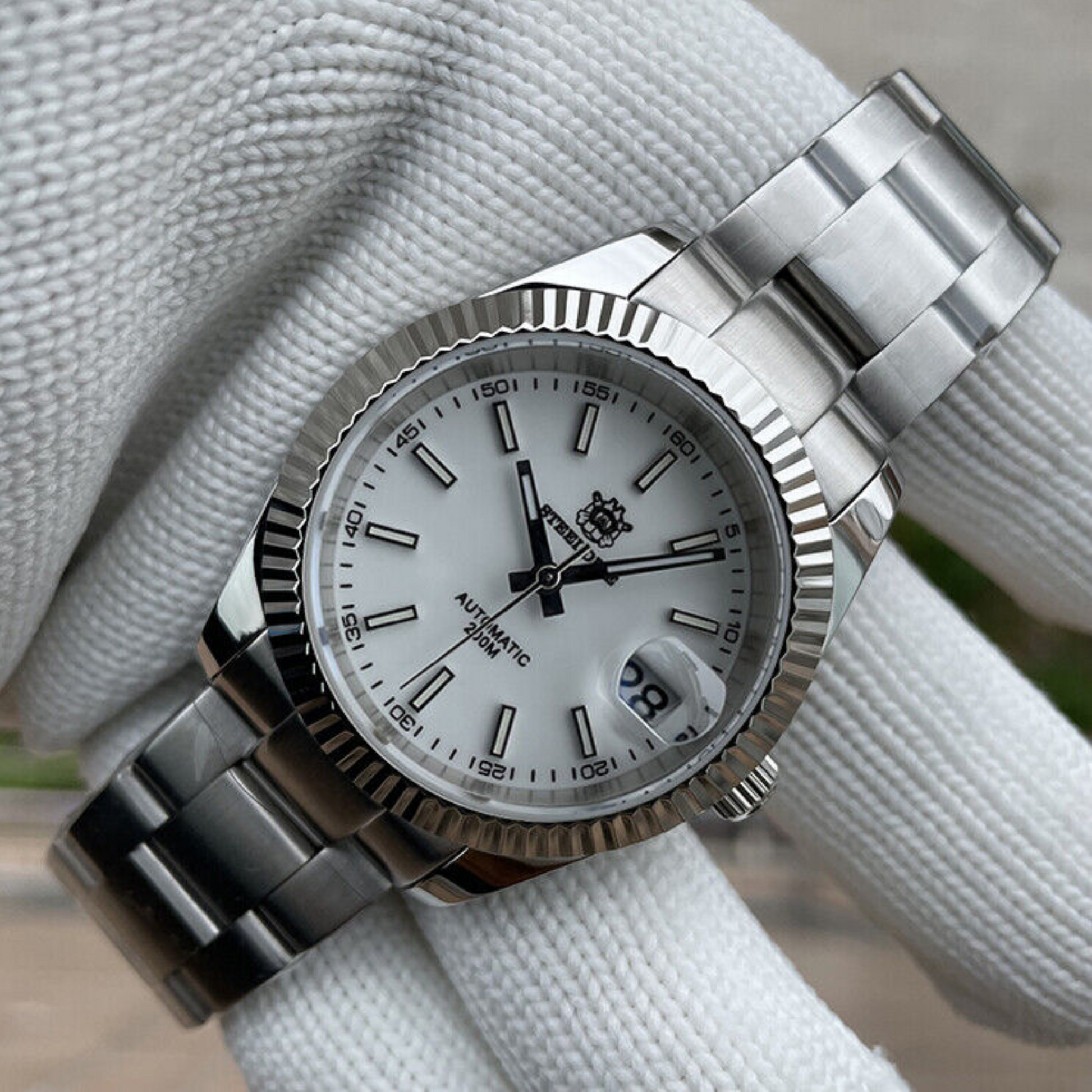Steeldive SD1933 DJ Homage Men Watches - White Dial with Oyster Bracelet