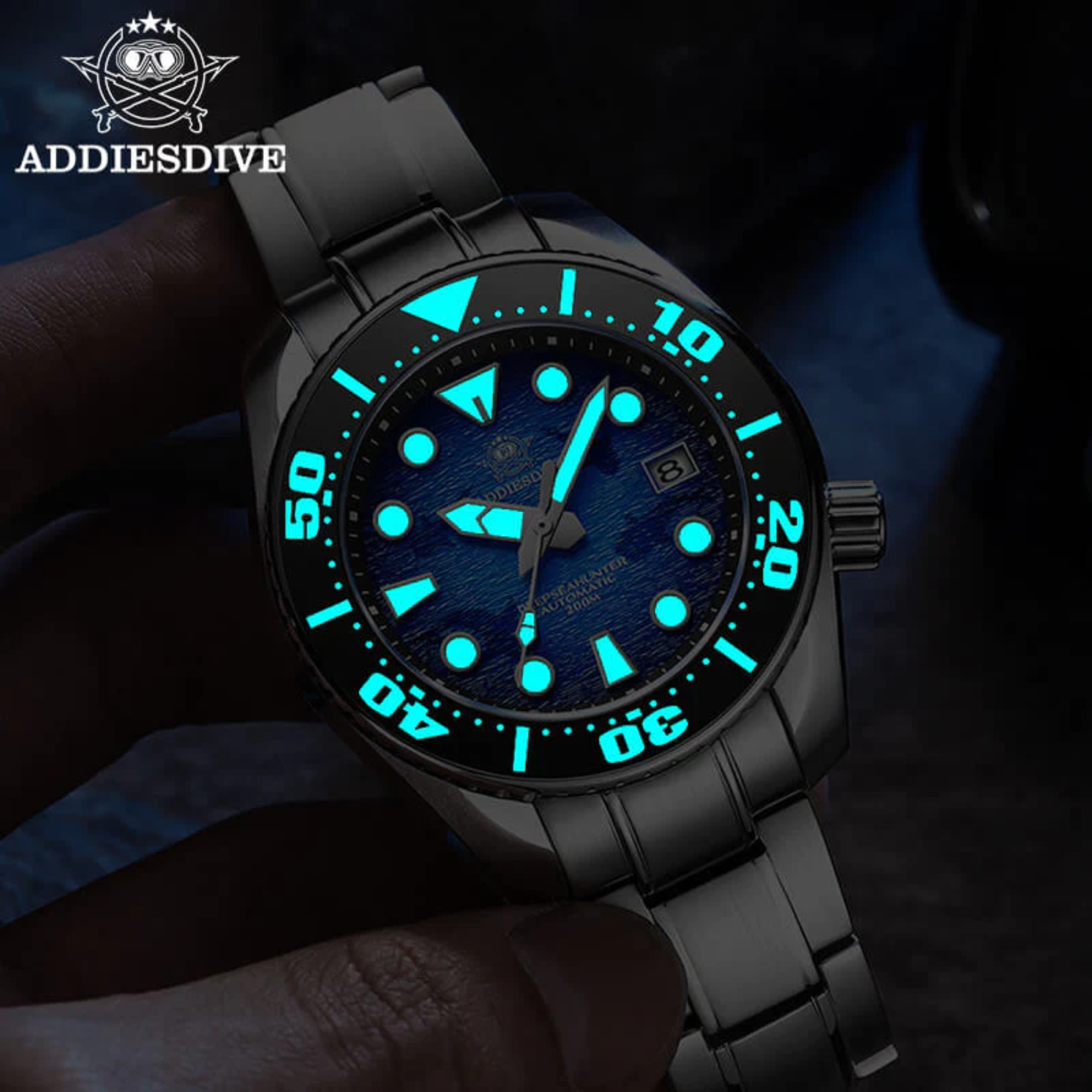 ADDIESDIVE 44.5mm Diver Watch for Men Unique Blue Dial 200M (AD2102)