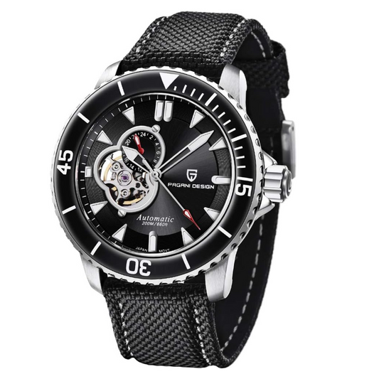 Pagani Design PD-1674 Men's Watches NH39A Automatic Mechanical Wrist Watch for Men C3/BGW9 Luxury Waterproof Stainless Steel Nylon Leather Watchband - Black Dial