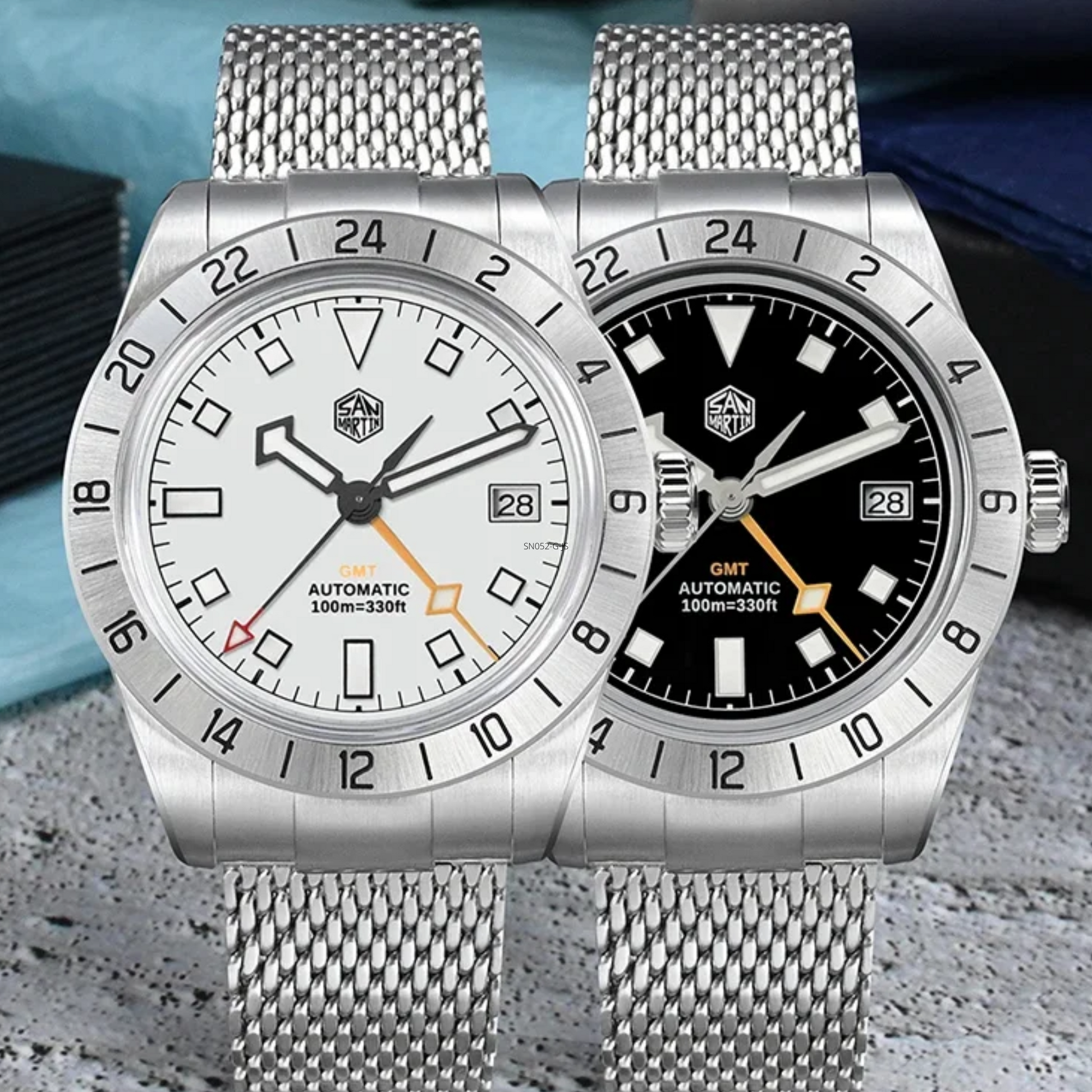 San Martin New 39mm GMT Watch Luxury NH34 SN0135 - Black