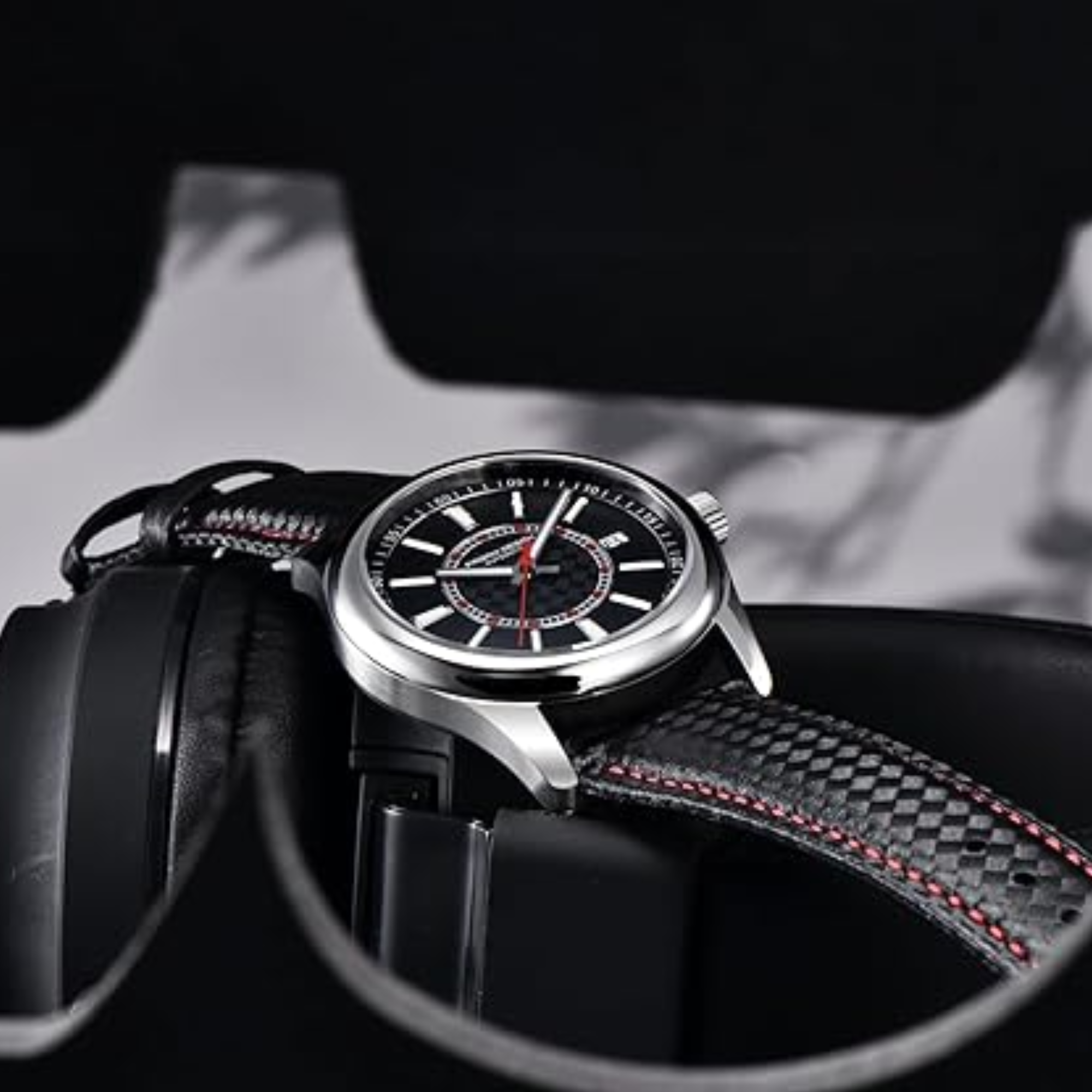 Pagani Design PD-1778 40 mm with Seiko NH35 Automatic Movement Sapphire Crystal Glass Braided With Leather Strap- Black Dial Red accents