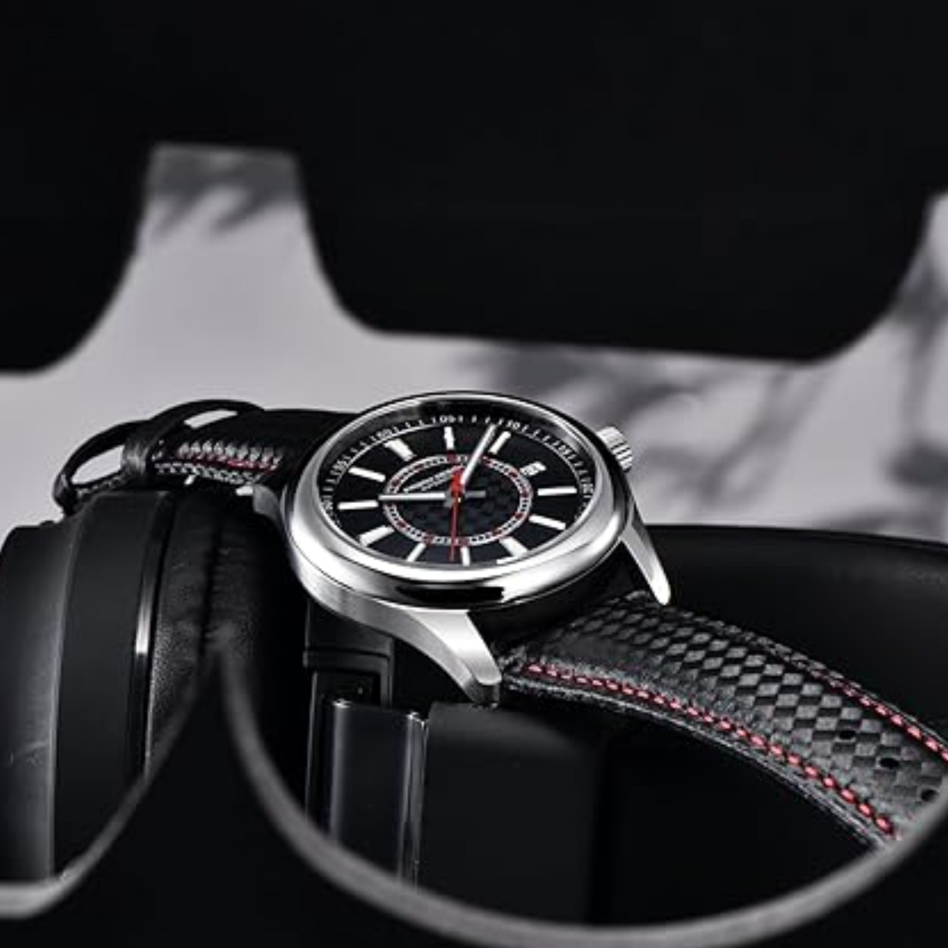 Pagani Design PD-1778 40 mm with Seiko NH35 Automatic Movement Sapphire Crystal Glass Braided With Leather Strap- Black Dial Red accents