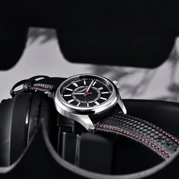Pagani Design PD-1778 40 mm with Seiko NH35 Automatic Movement Sapphire Crystal Glass Braided With Leather Strap- Black Dial Red accents