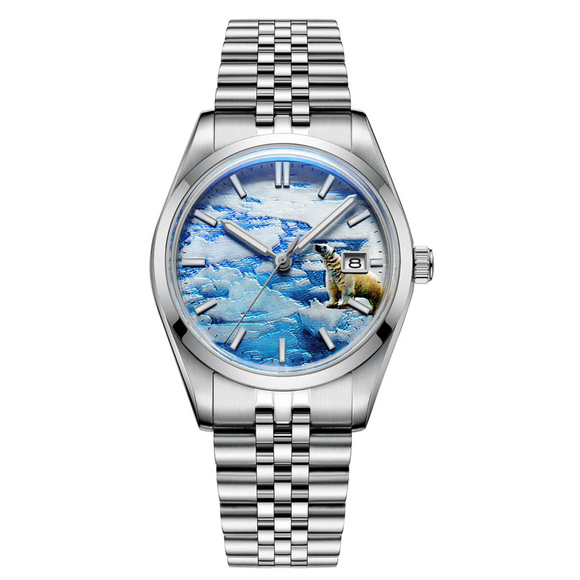 Addiesdive 39mm 3D Glacier Polar Bear Dial Automatic Watch (AD2042）