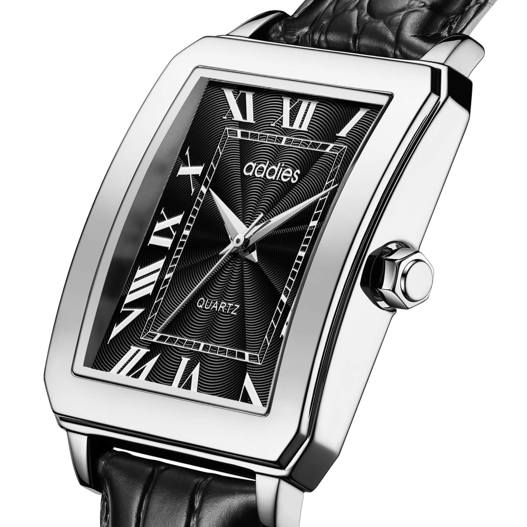 ADDIES Men's Quartz Analog Watch with Square Dial Leather Strap（MY-RM05）- Black Dial