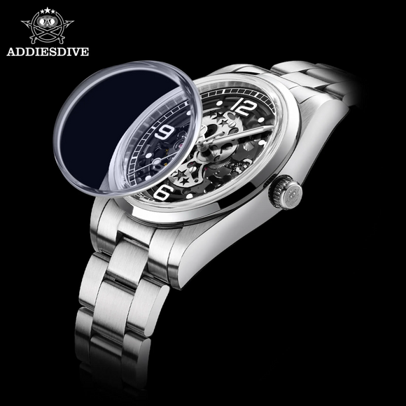 ADDIESDIVE 38mm Automatic Watch For Men water resistant with skeleton Dial (AD2111）