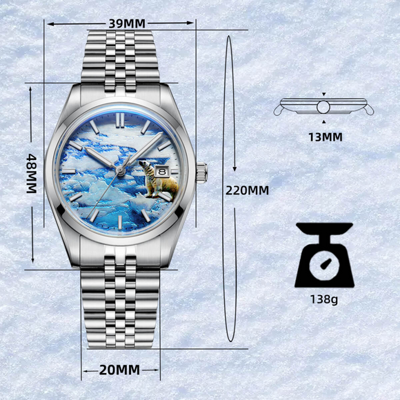 Addiesdive 39mm 3D Glacier Polar Bear Dial Automatic Watch (AD2042）