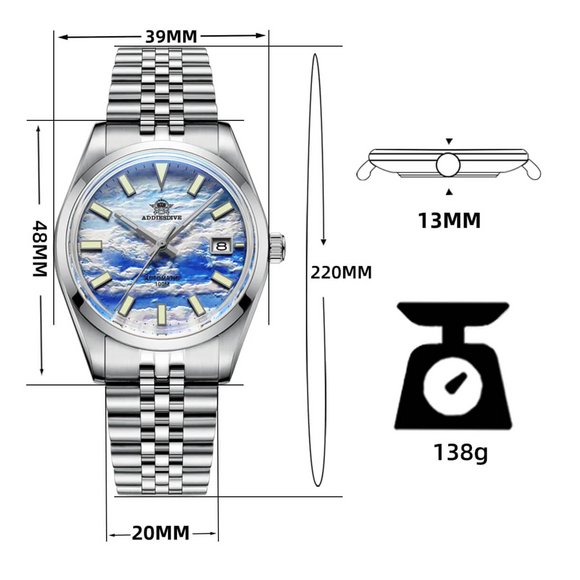 Addiesdive 39mm 3D Sea of Clouds Dial Automatic Watch (AD2041）