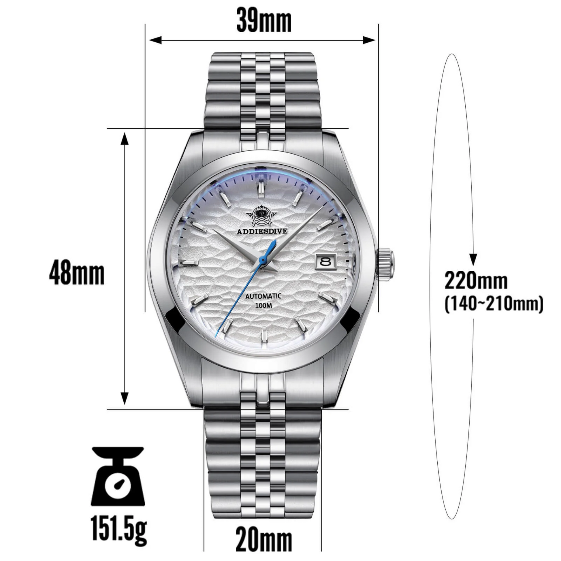 ADDIESDIVE 39mm Retro Mechanical Men Watch AD2118 - White